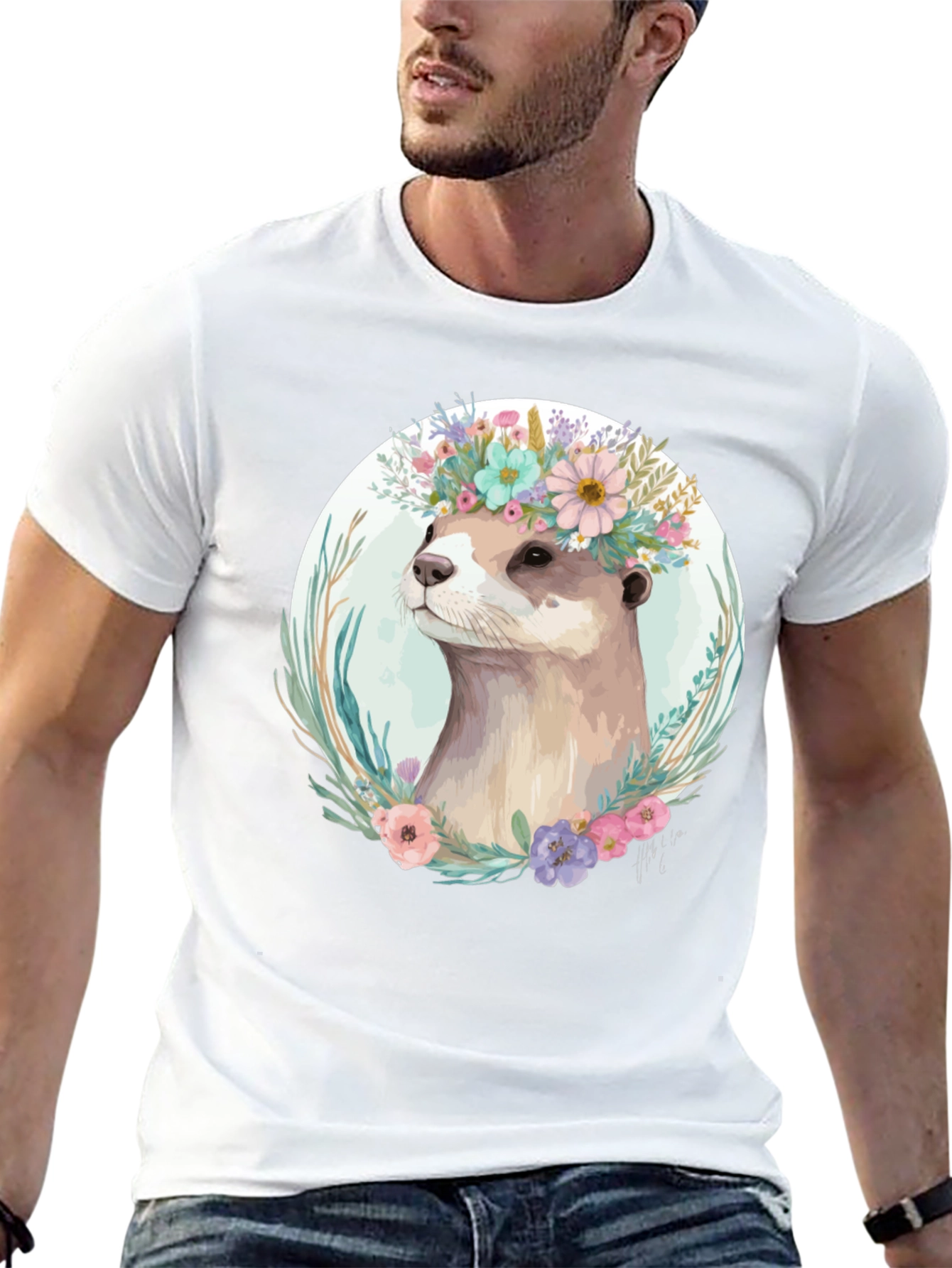 Otter Floral Crown T-Shirt - Stylish Animal Tee