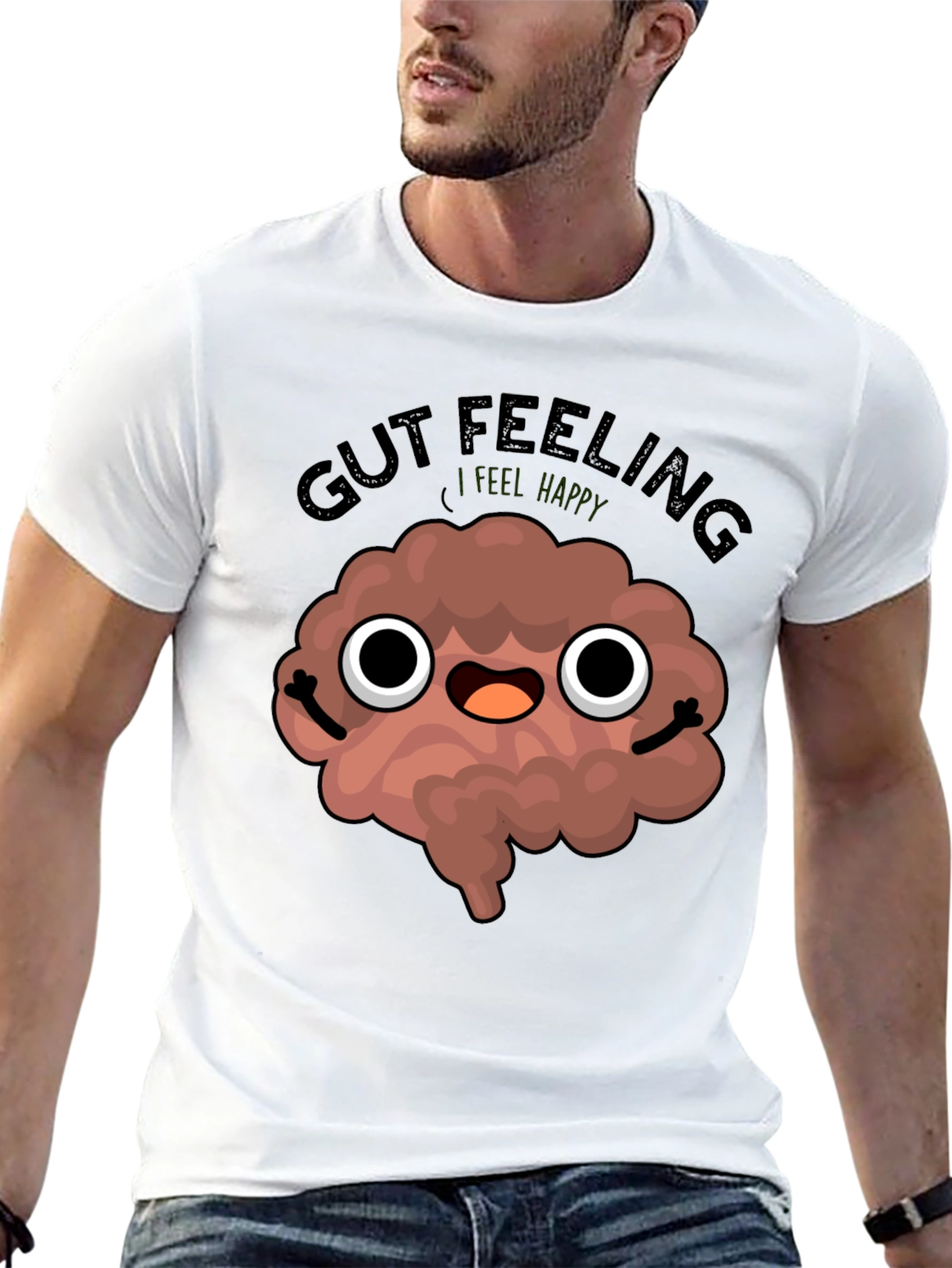 Gut Feeling Happy Cartoon Brain T-Shirt