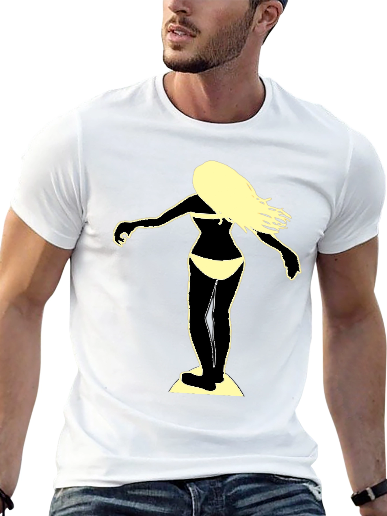 Surfer Girl Graphic Tee - Black Cotton T-Shirt