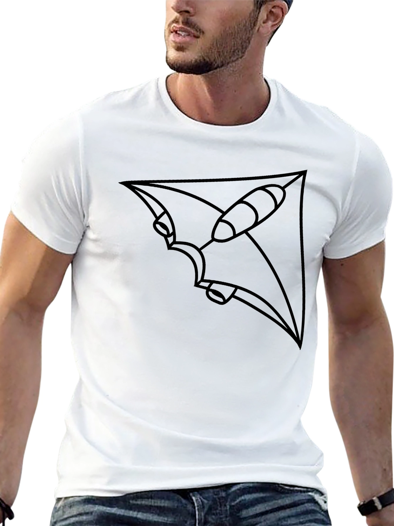 Modern Geometric Stingray Graphic Tee - Black