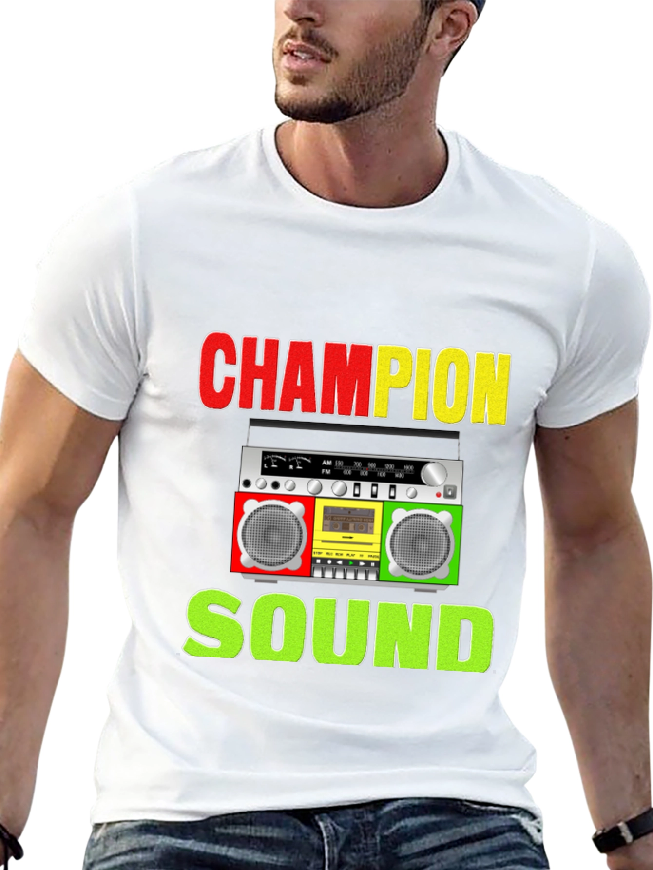 Champion Sound Boombox Graphic Tee - Stylish Music Shirt