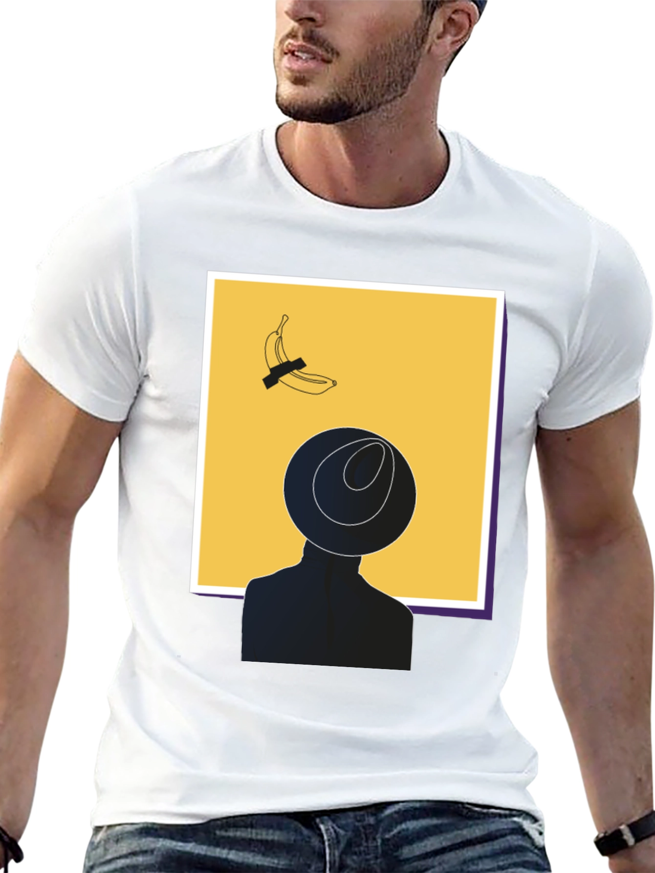 Modern Art Graphic T-Shirt - Banana & Silhouette