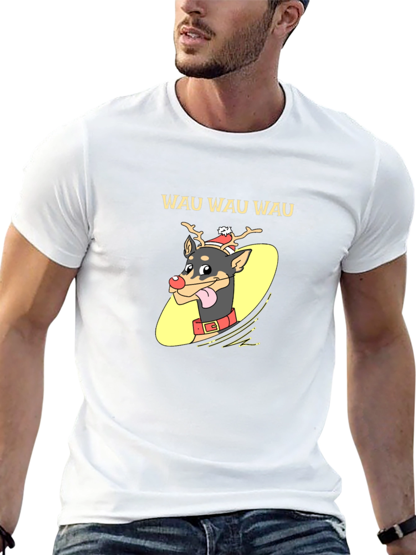 Festive Dog Graphic Tee - Holiday Humor Shirt