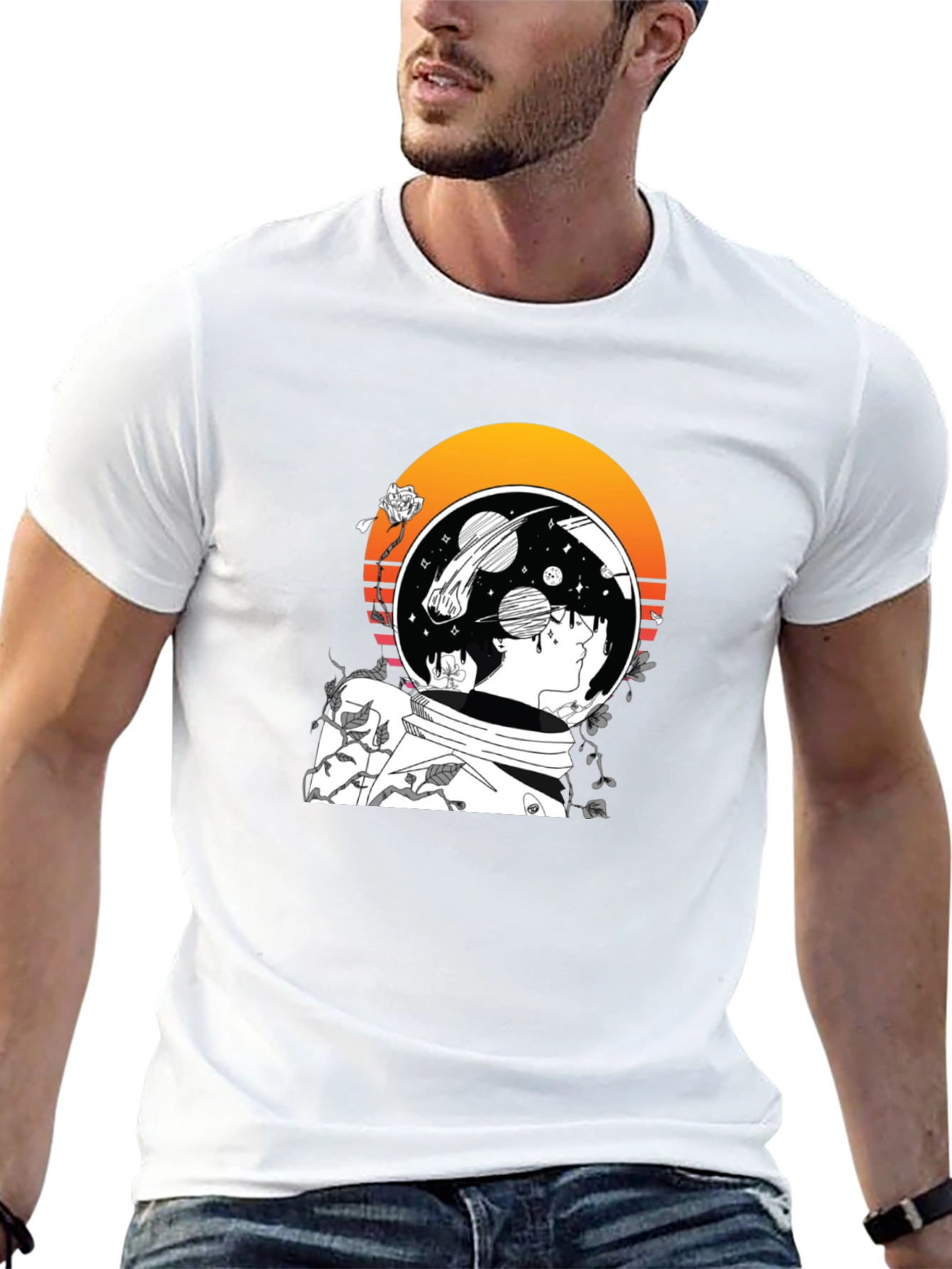 Astronaut Space Graphic T-Shirt - Black