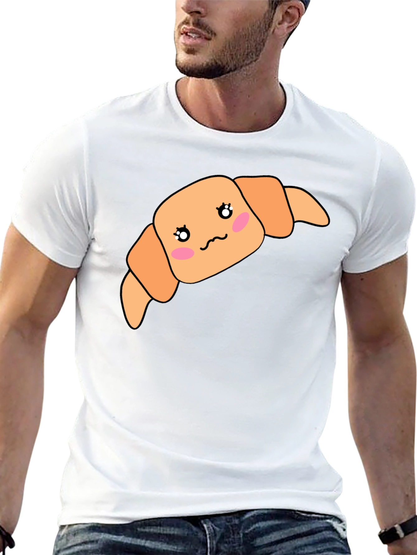 Kawaii Croissant Black T-Shirt