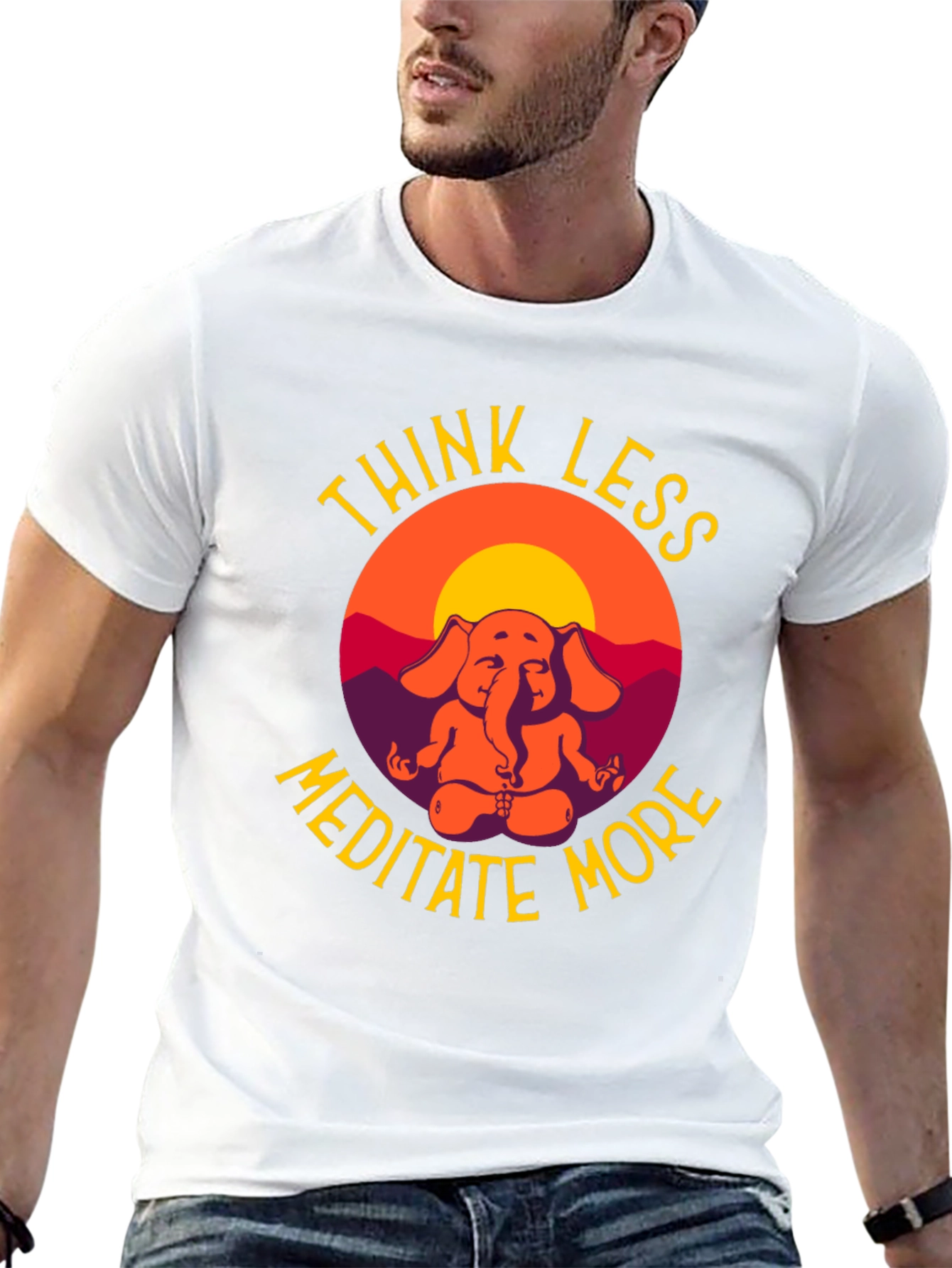 Think Less Meditate More Elephant Graphic T-Shirt