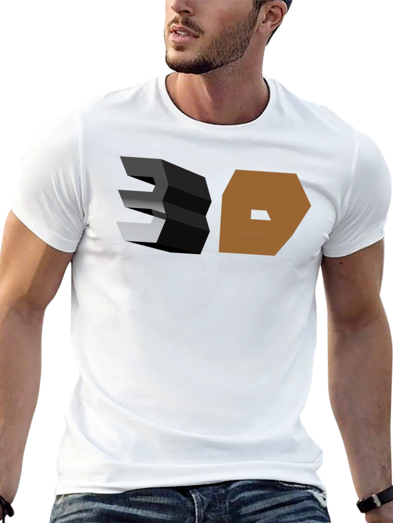 3D Graphic Print Black T-Shirt