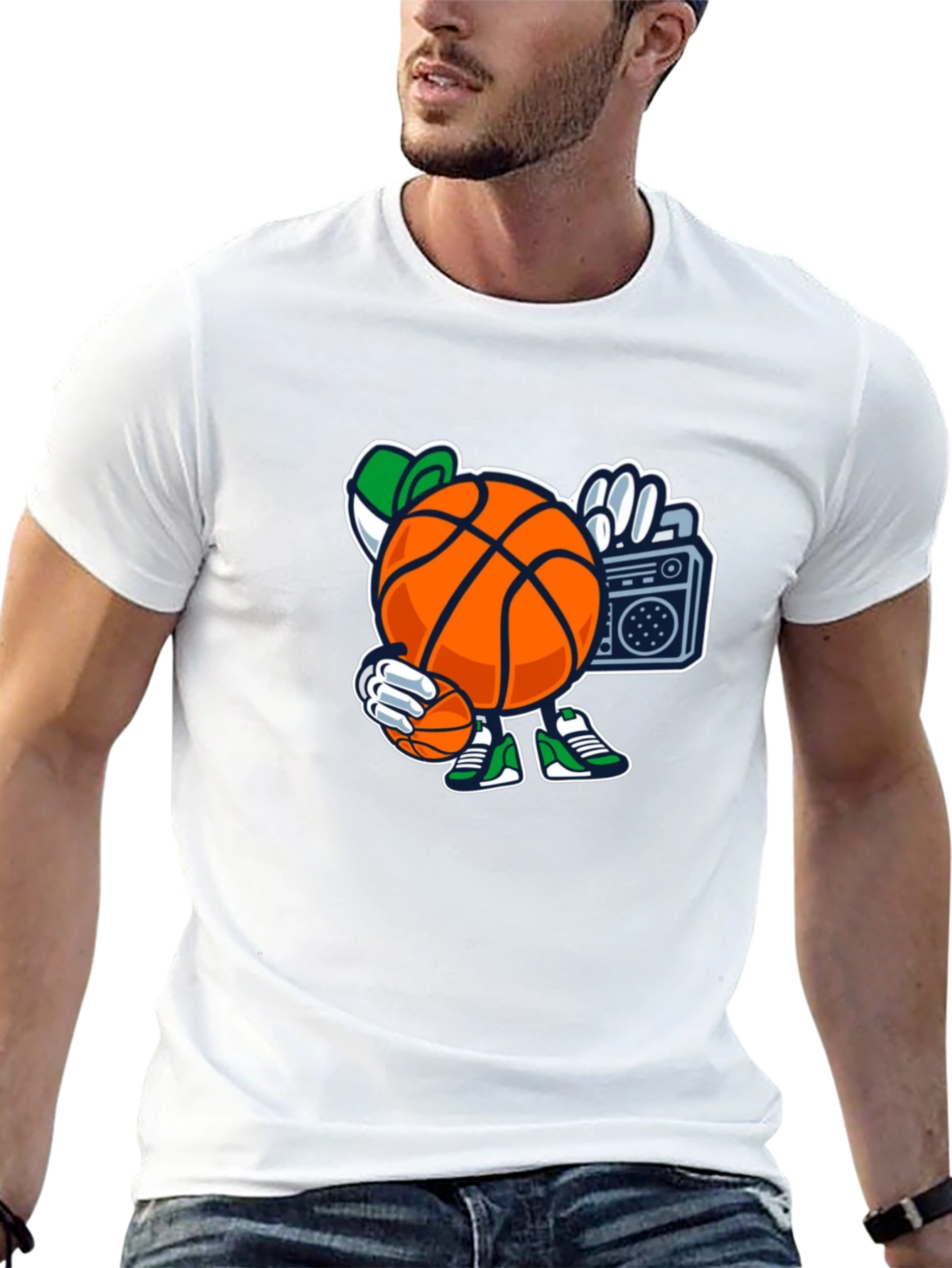 Basketball Cartoon Tee - Street Style Black T-Shirt