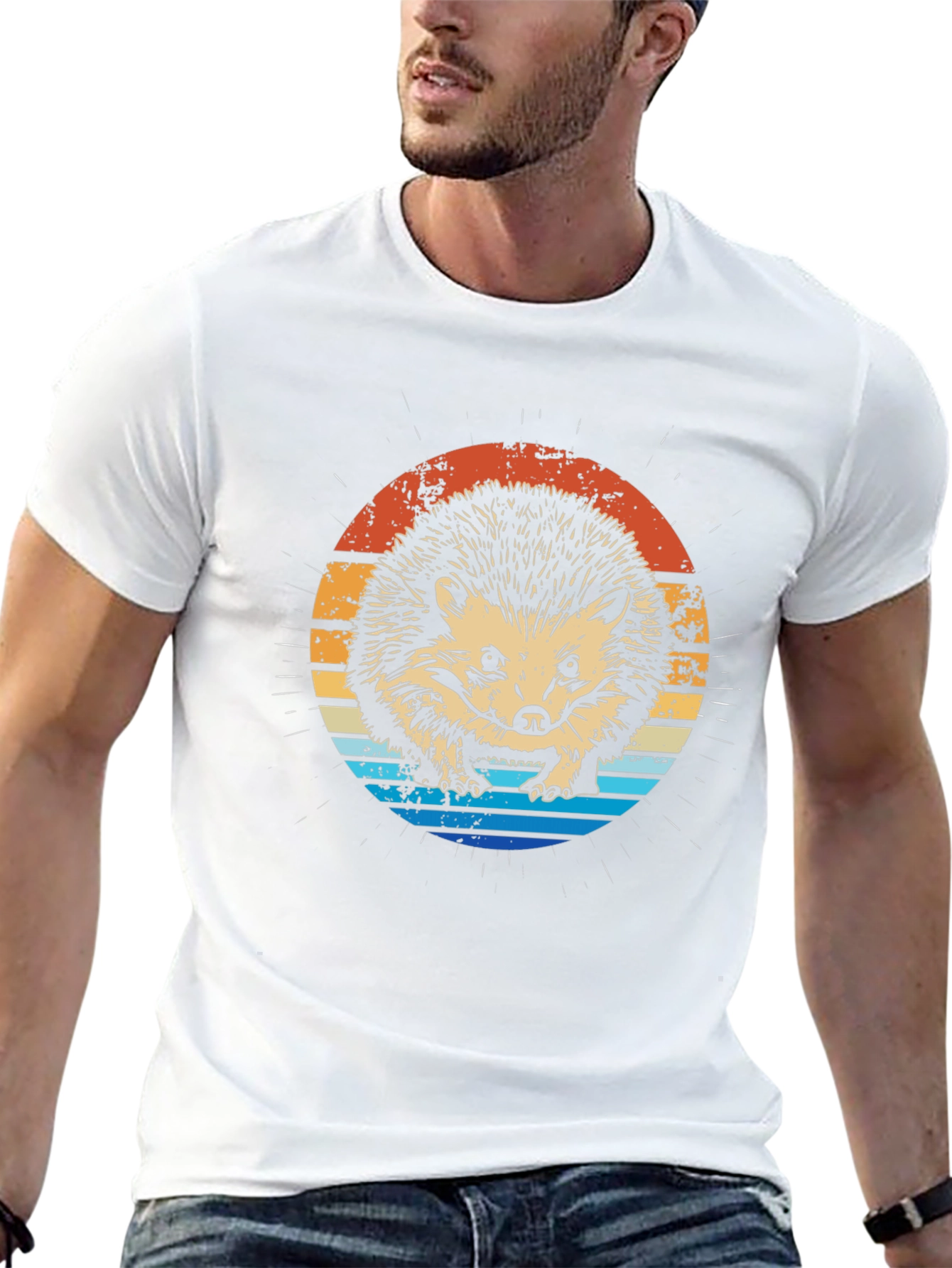 Retro Hedgehog Graphic Tee - Mens Black T-Shirt