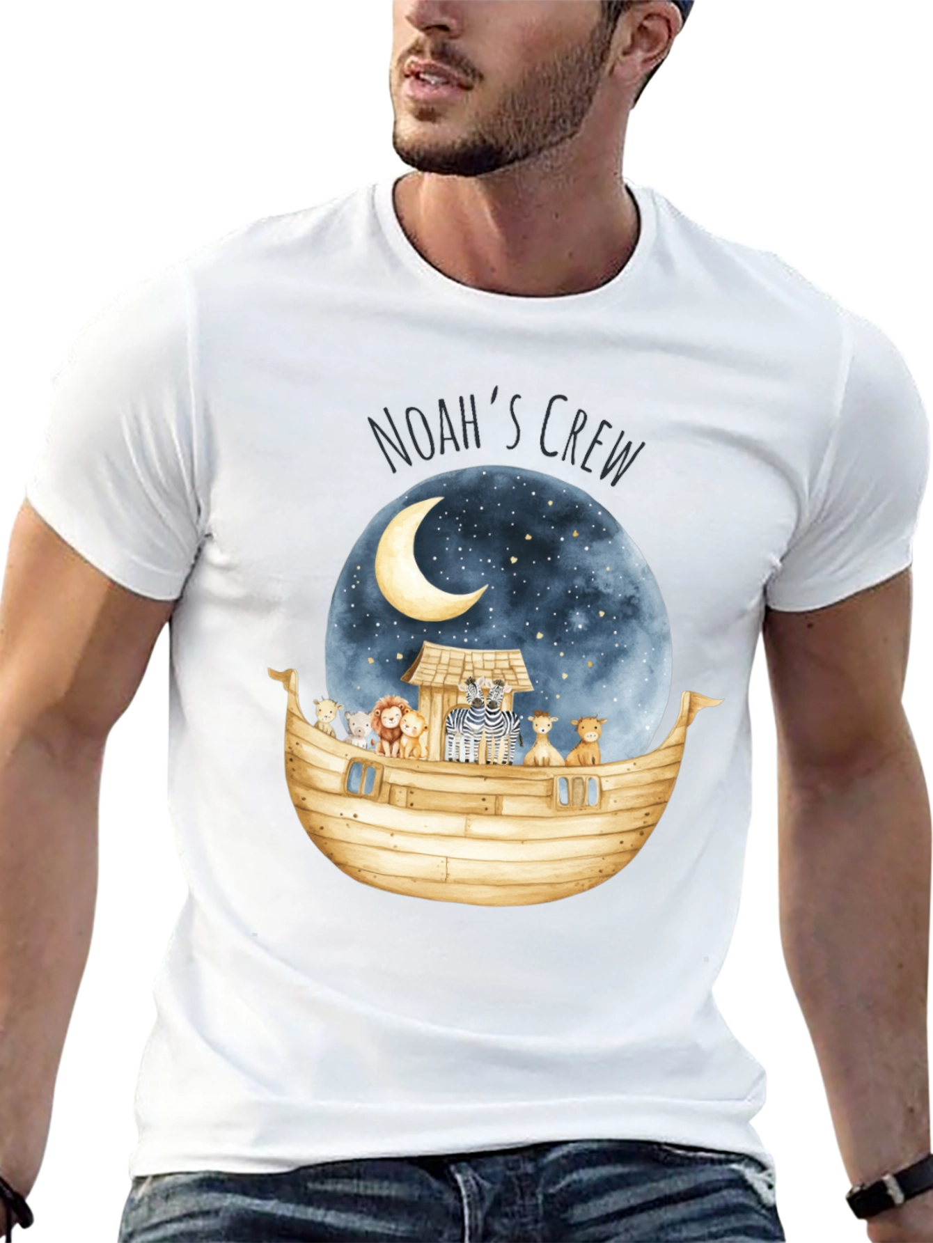 Noahs Ark Crew T-Shirt - Moon & Animals