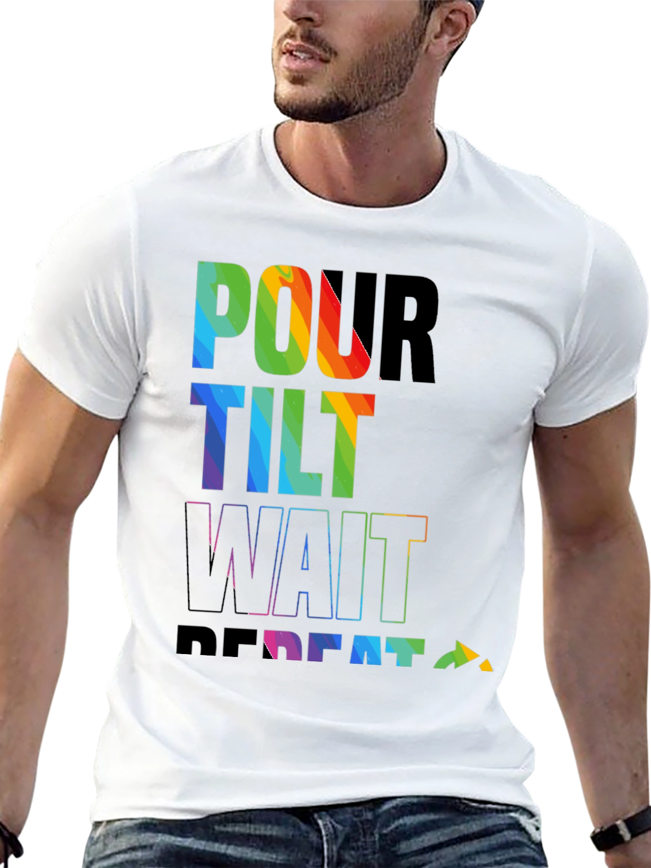 Pour Tilt Wait Repeat Rainbow Graphic T-Shirt