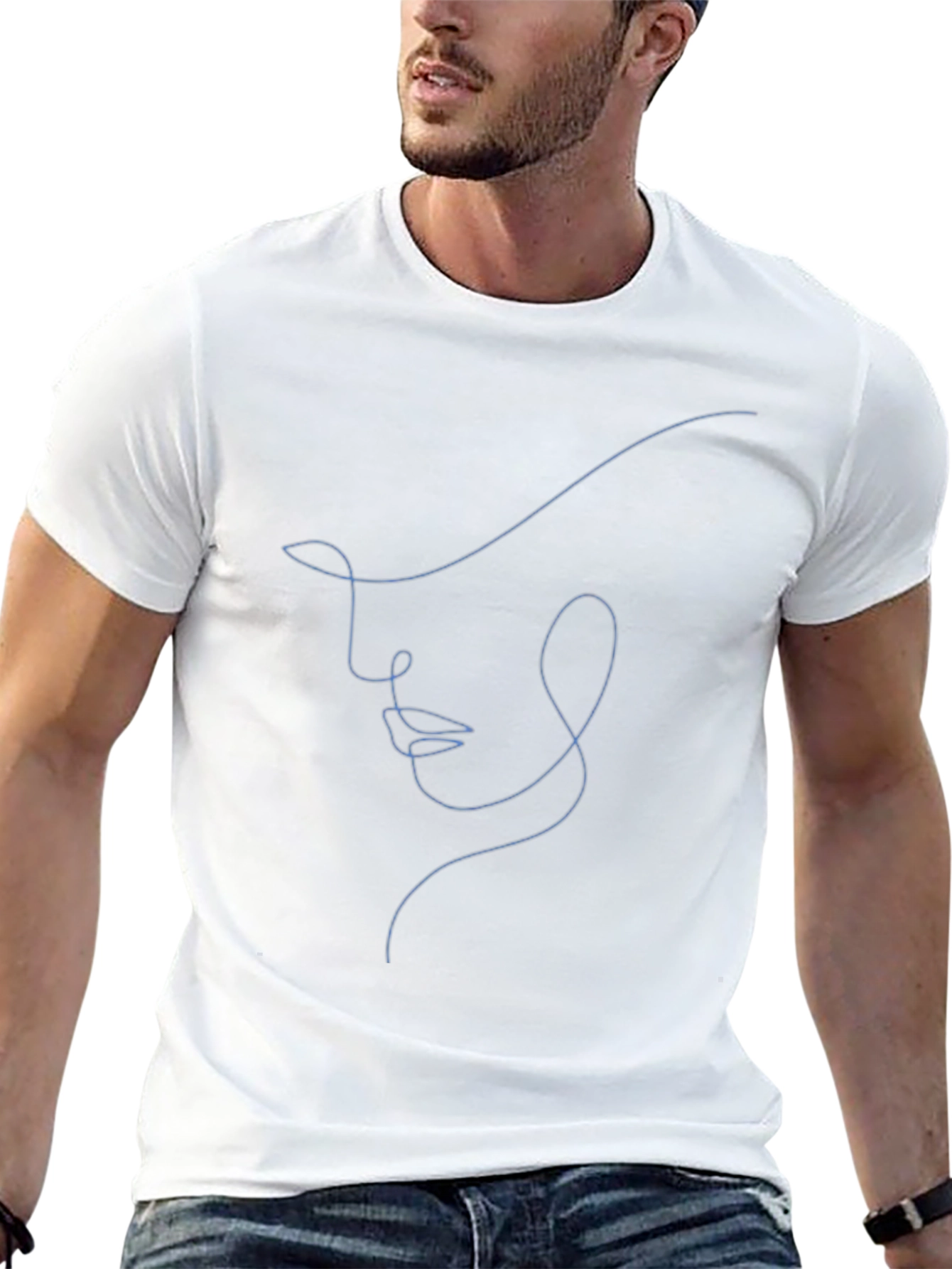 Abstract Face Line Art Black T-Shirt - Unisex
