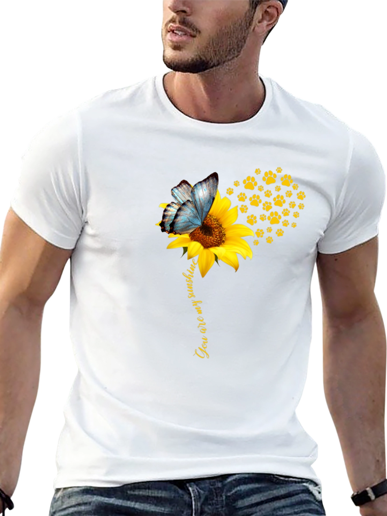 Sunflower Butterfly Paw Print T-Shirt