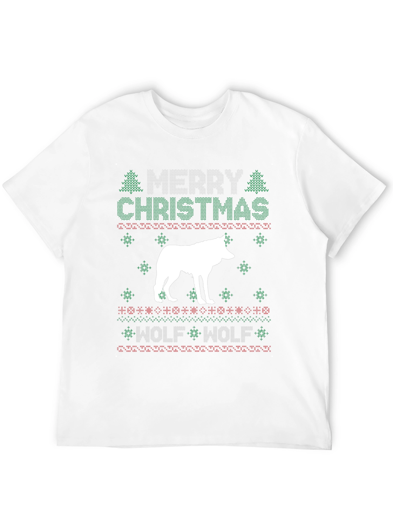 Merry Christmas Wolf Ugly Sweater Style Graphic T-Shirt