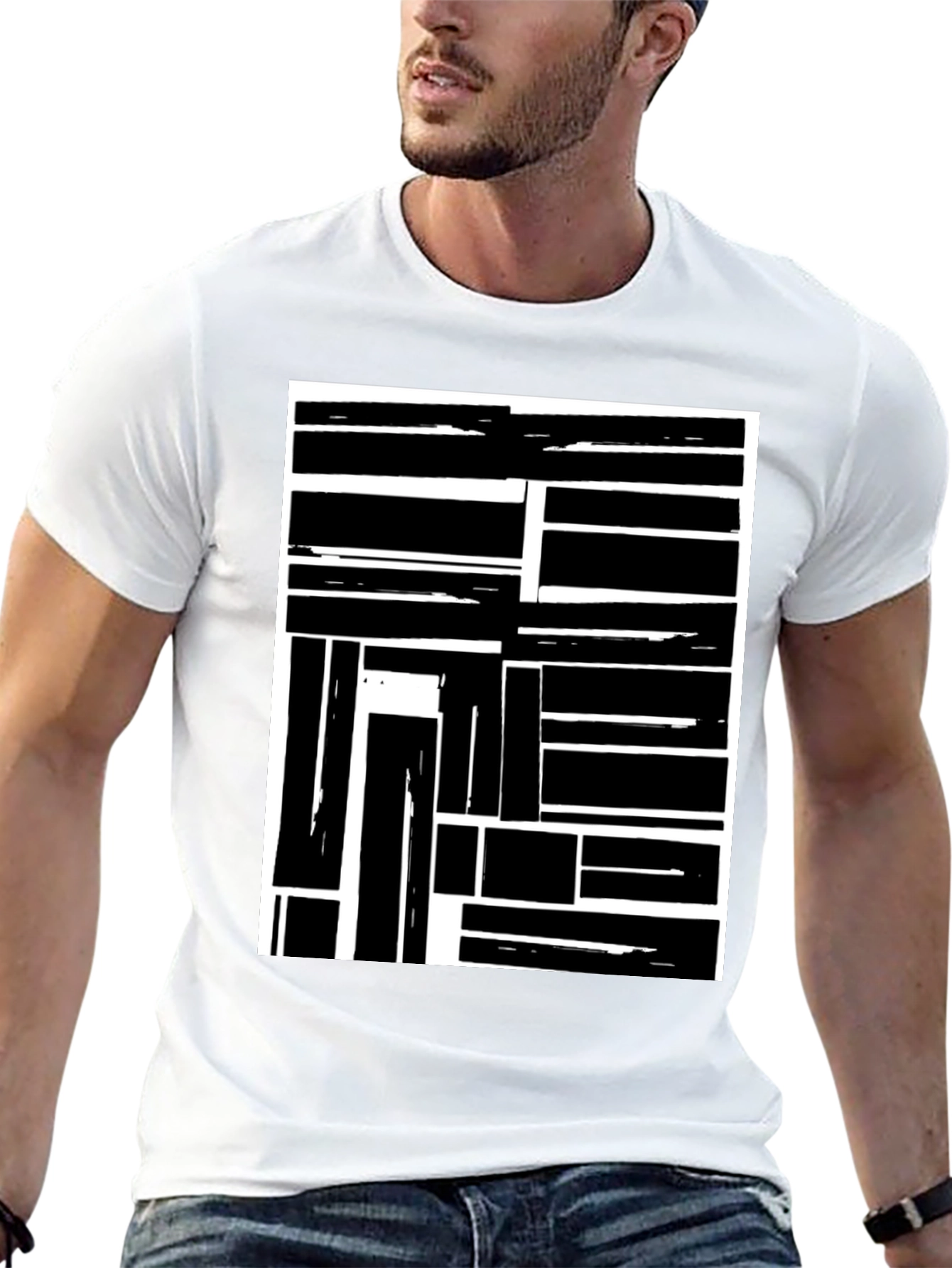 Abstract Block Pattern Black T-Shirt