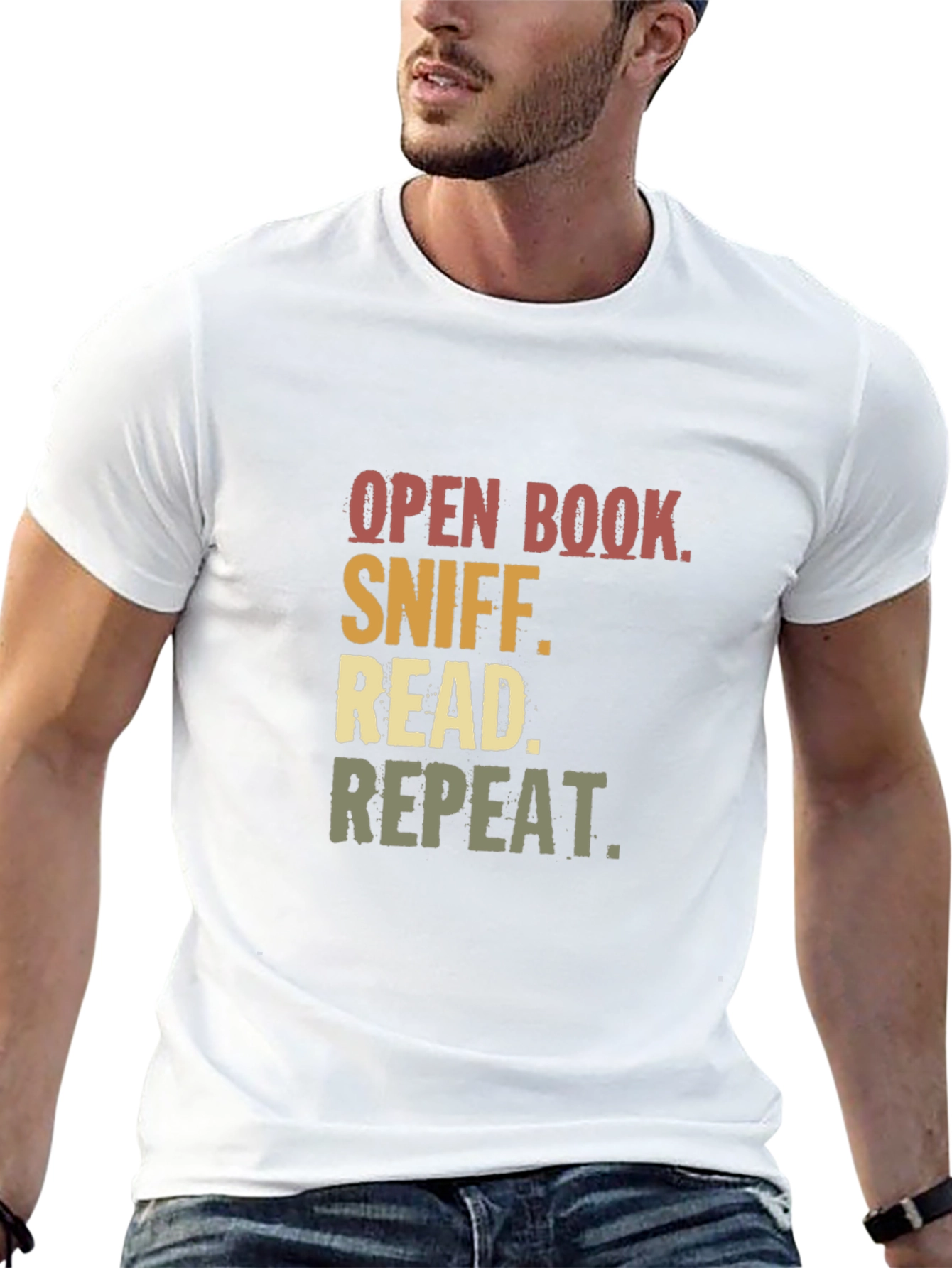 Open Book Sniff Read Repeat Black T-Shirt