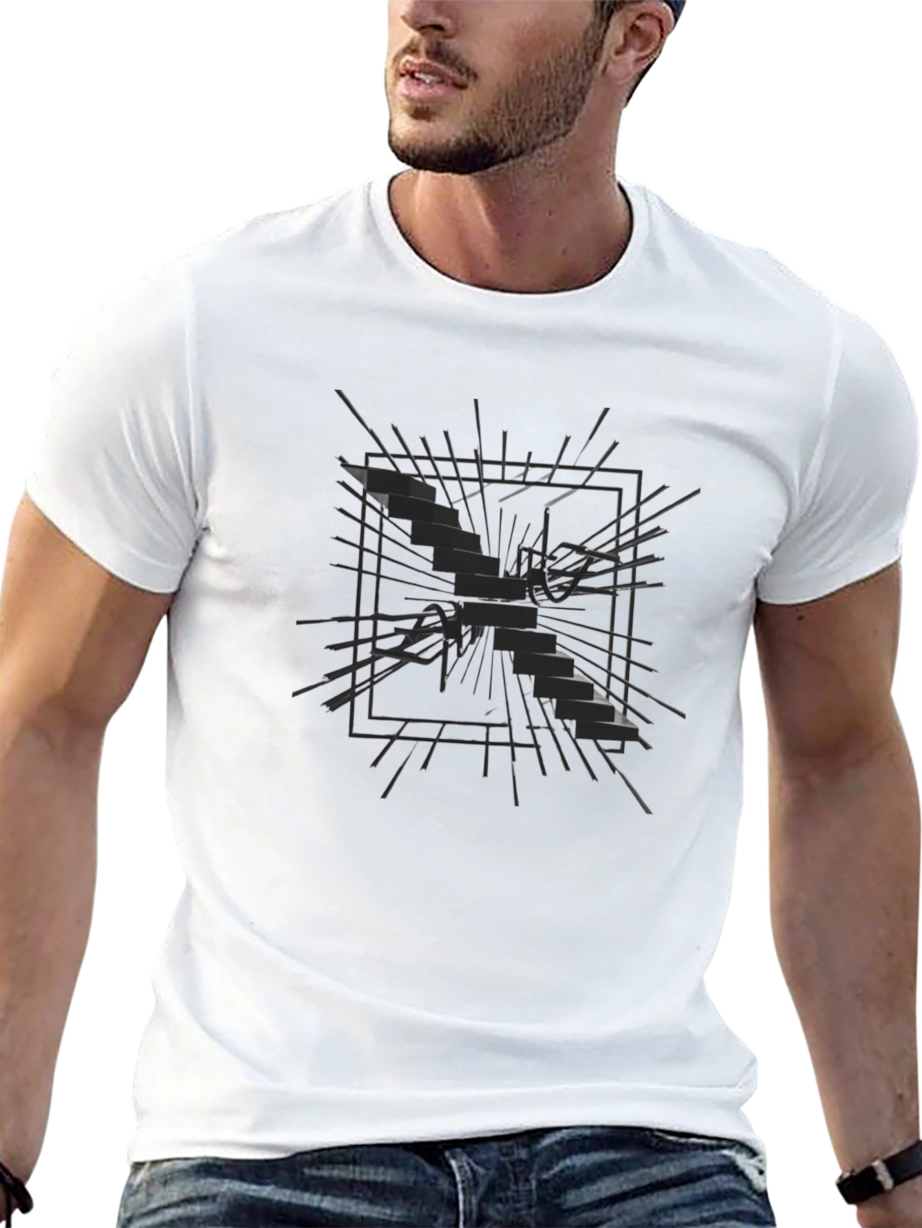 Abstract Shattered Glass Graphic Tee - Black