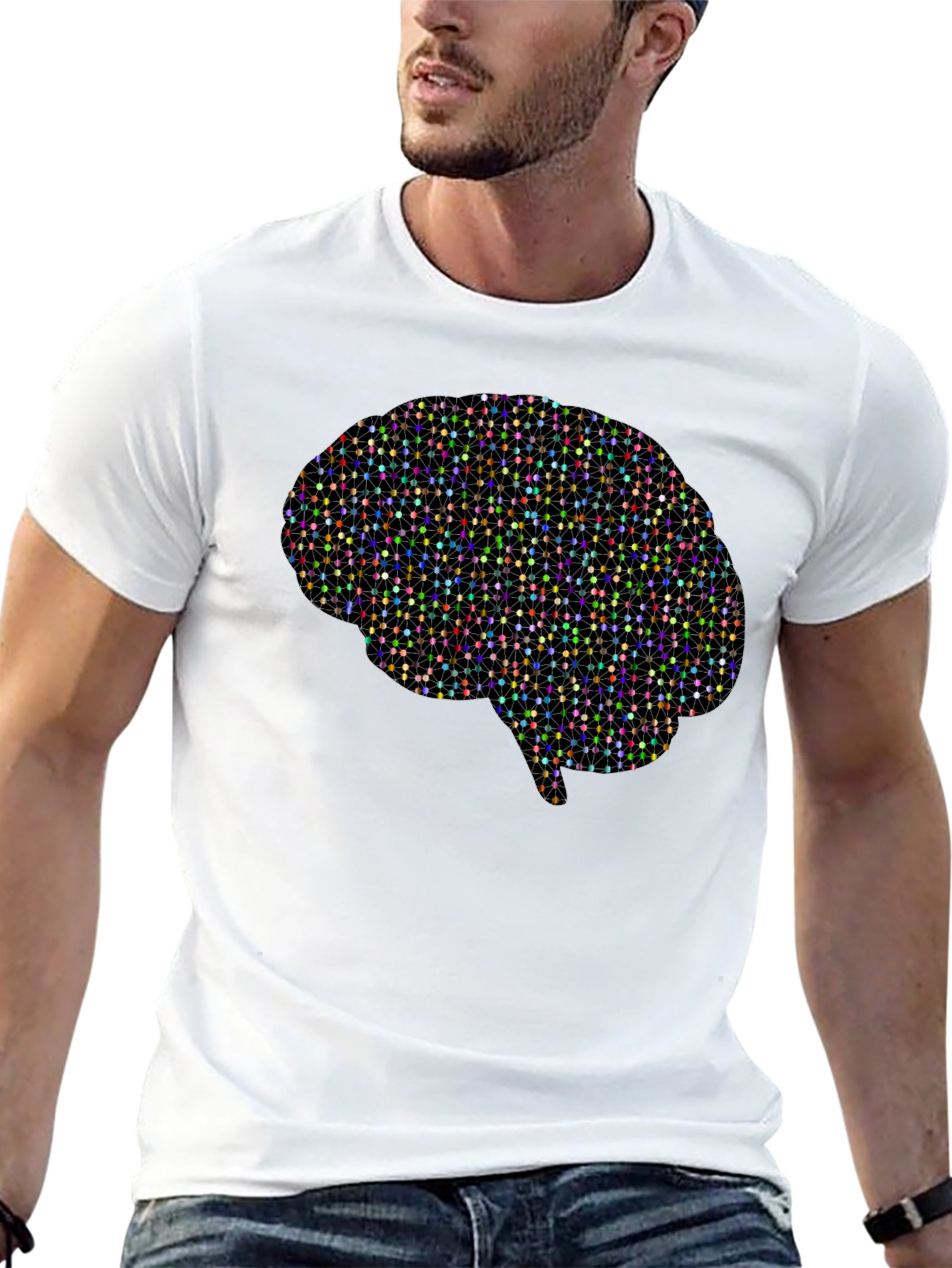 Geometric Brain Graphic Tee - Black Cotton T-Shirt