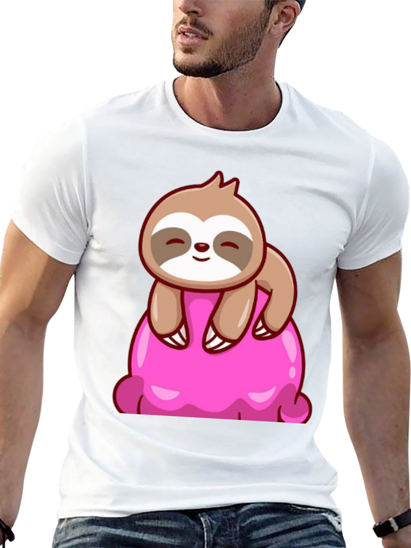 Sloth on Ice Cream Graphic Tee - Black