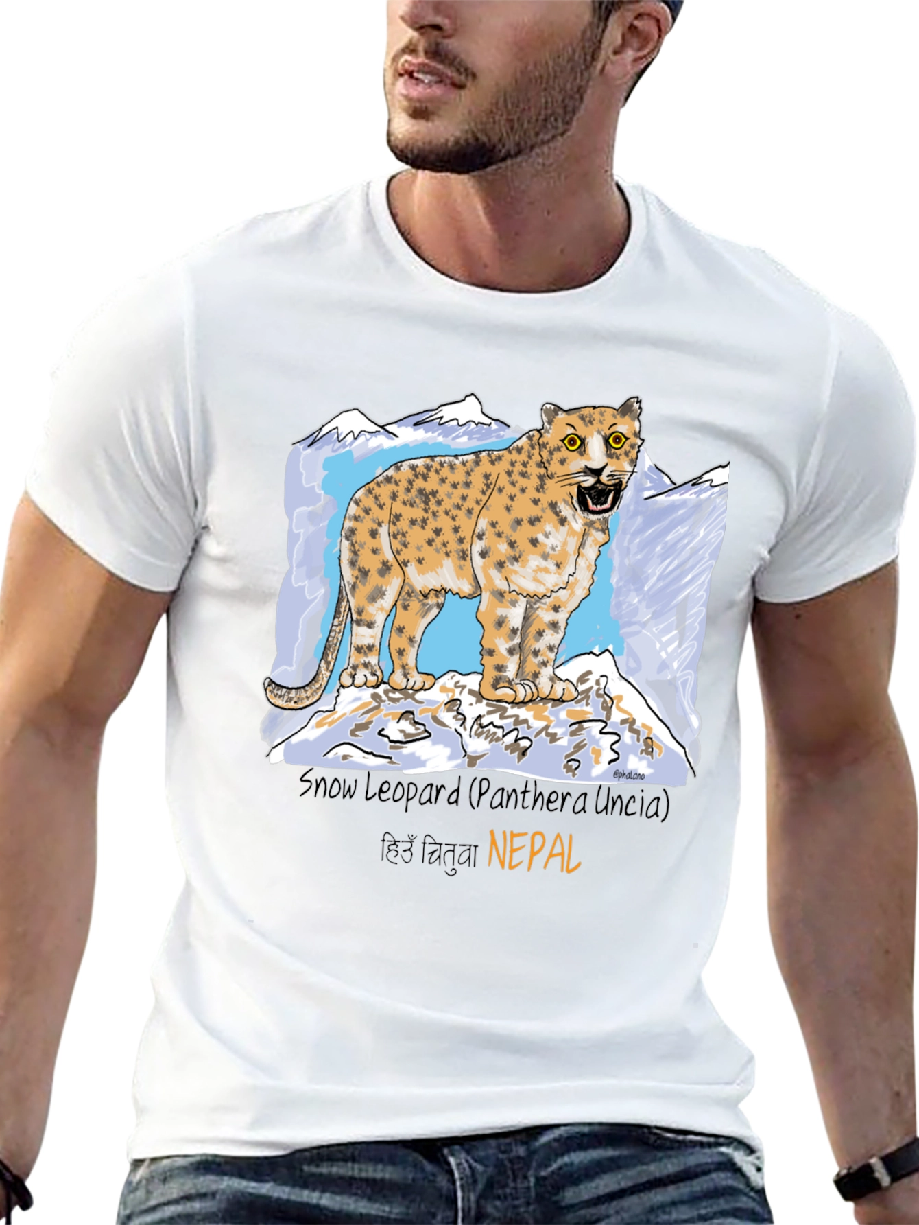 Snow Leopard Graphic Tee - Nepal Wildlife Shirt