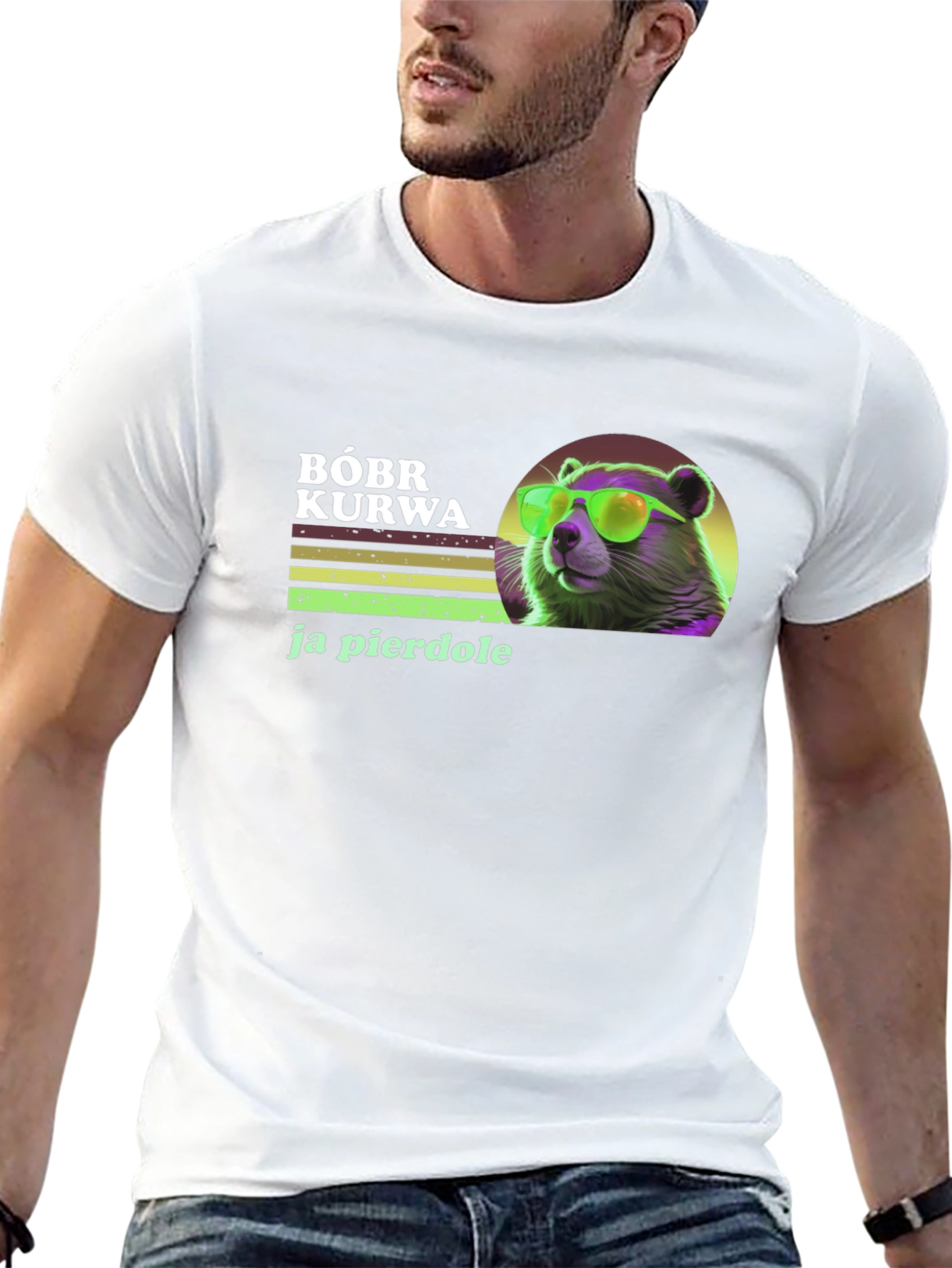 Bóbr Kurwa Graphic Tee - Retro Beaver Sunglasses T-Shirt