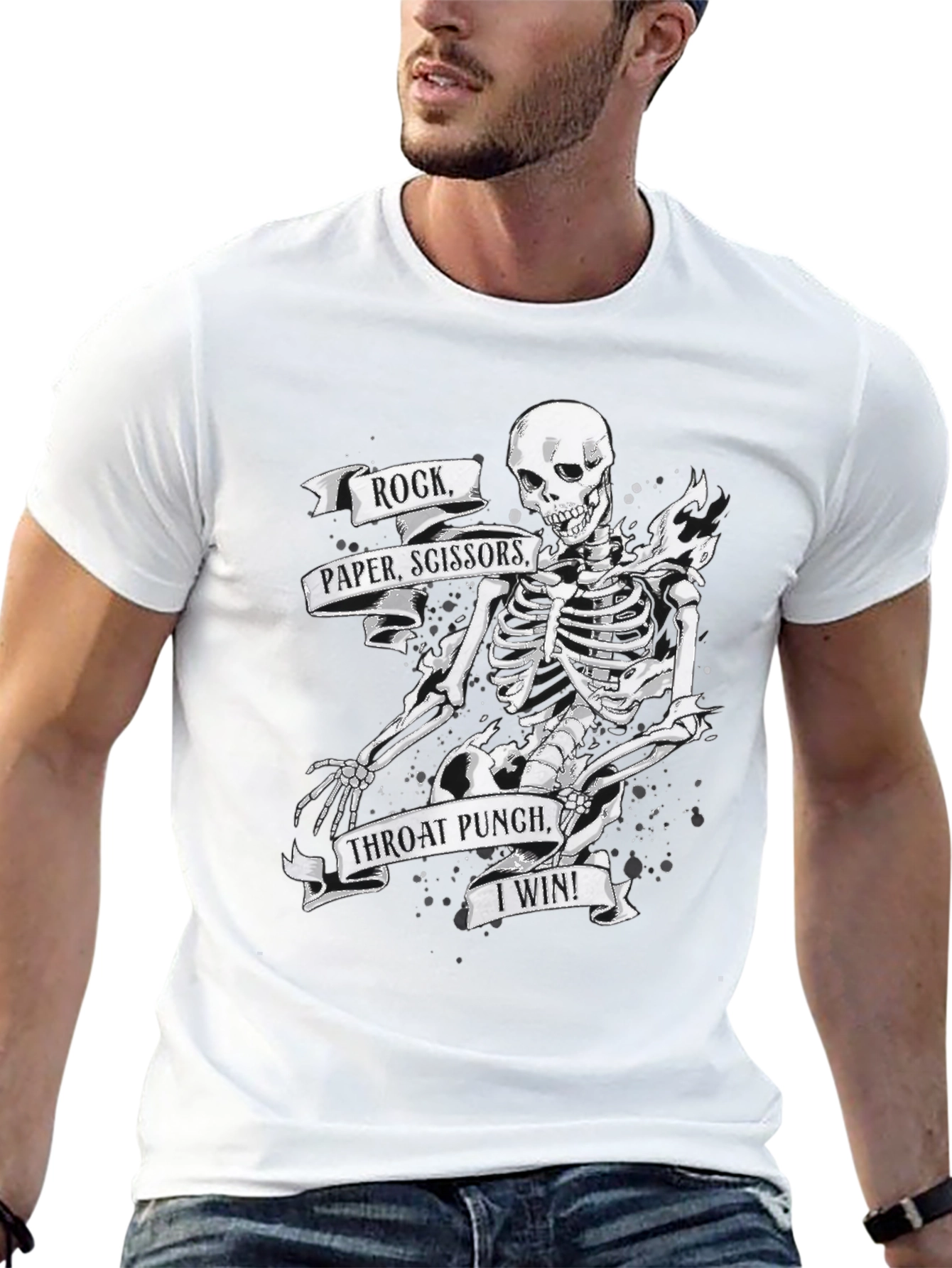 Rock Paper Scissors Throat Punch Skeleton T-Shirt