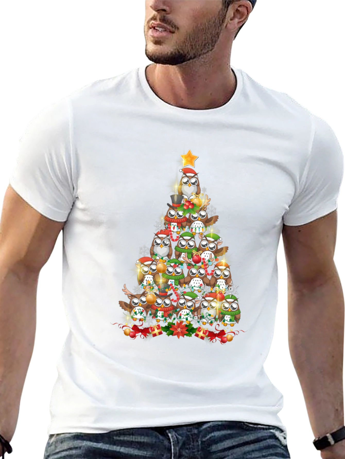 Festive Owl Christmas Tree Graphic Tee