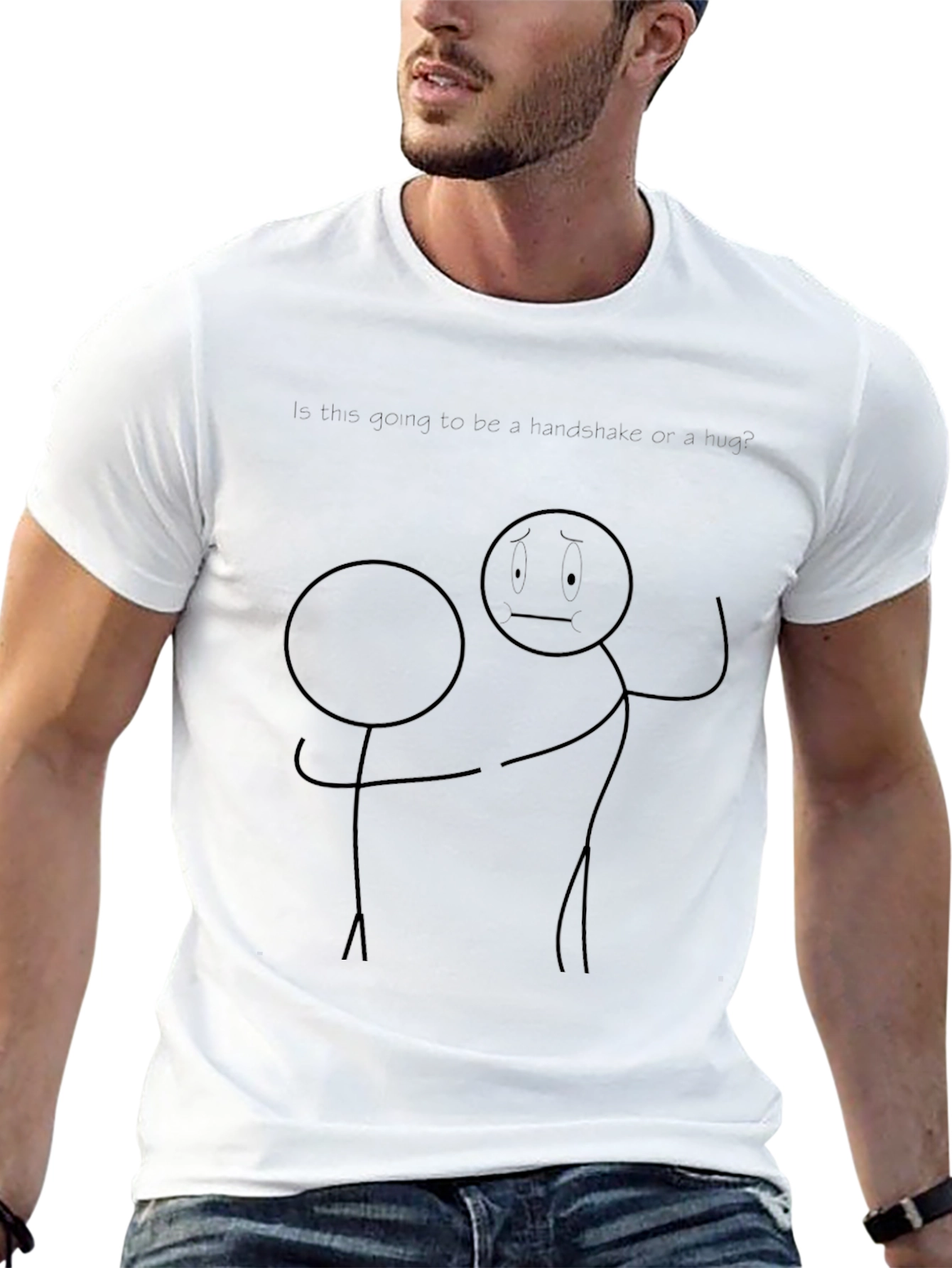 Funny Stick Figure Handshake or Hug Graphic Tee
