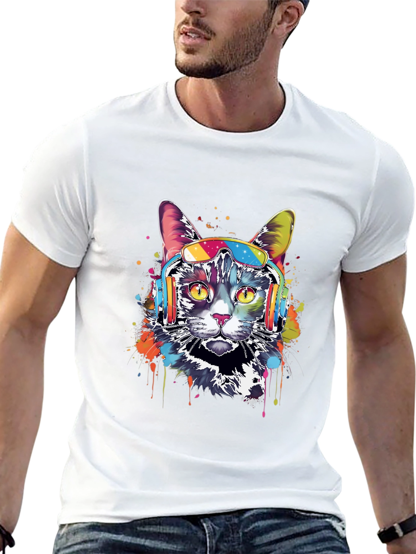 Cool Cat Headphones Graphic Tee