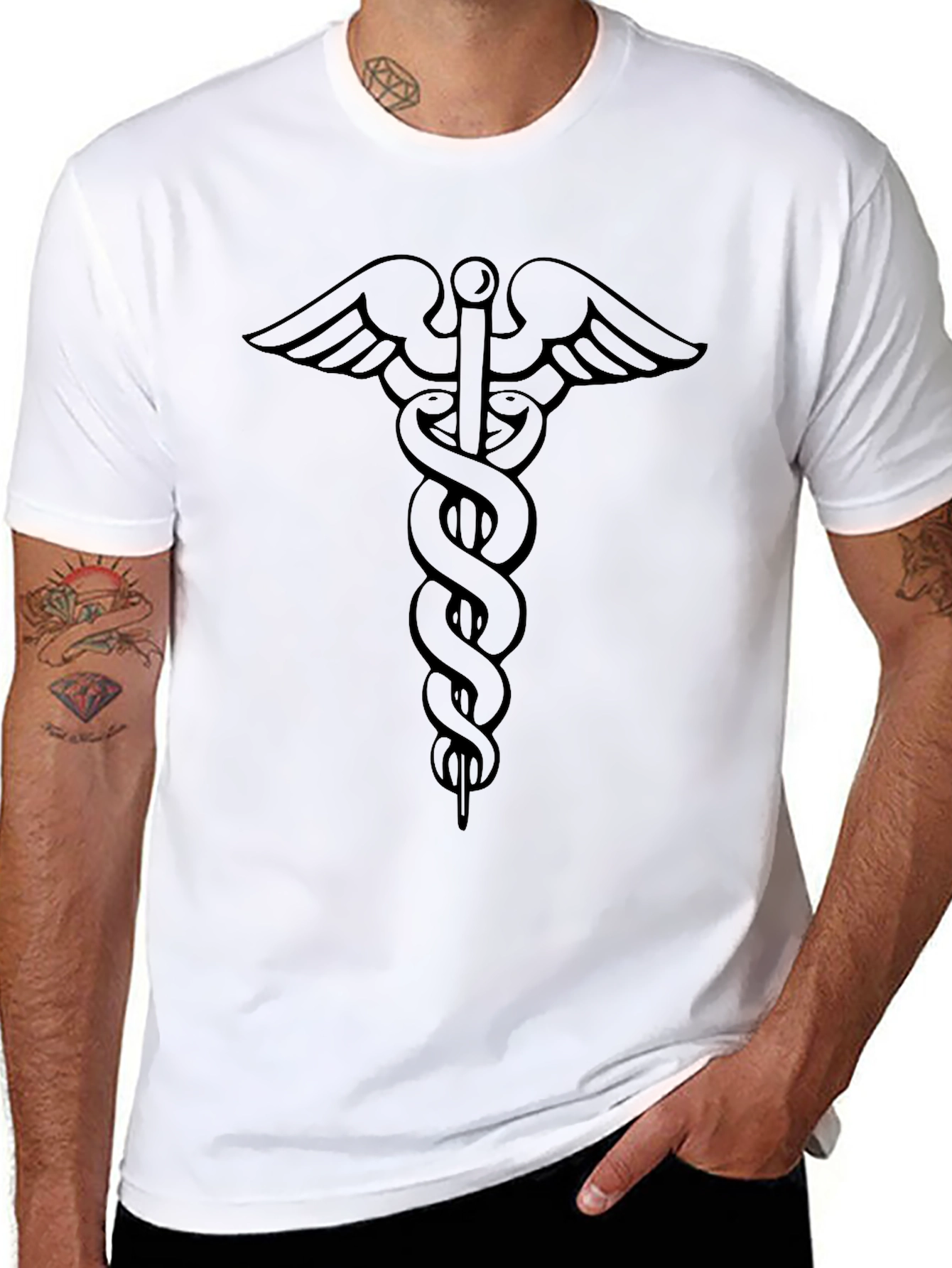 Caduceus Symbol Black T-Shirt - Medical Design