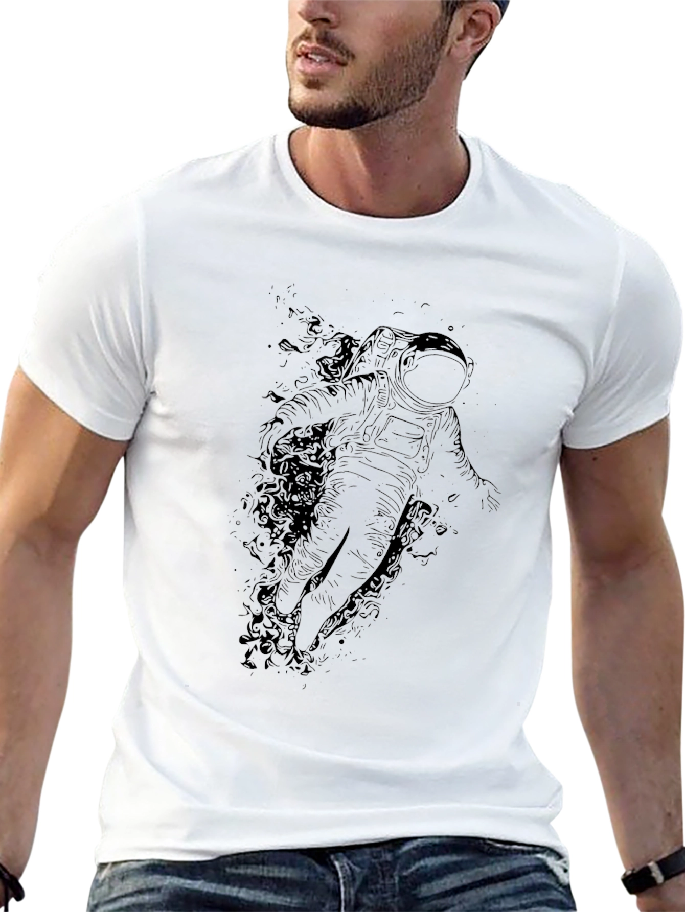 Astronaut Graphic Print Black T-Shirt