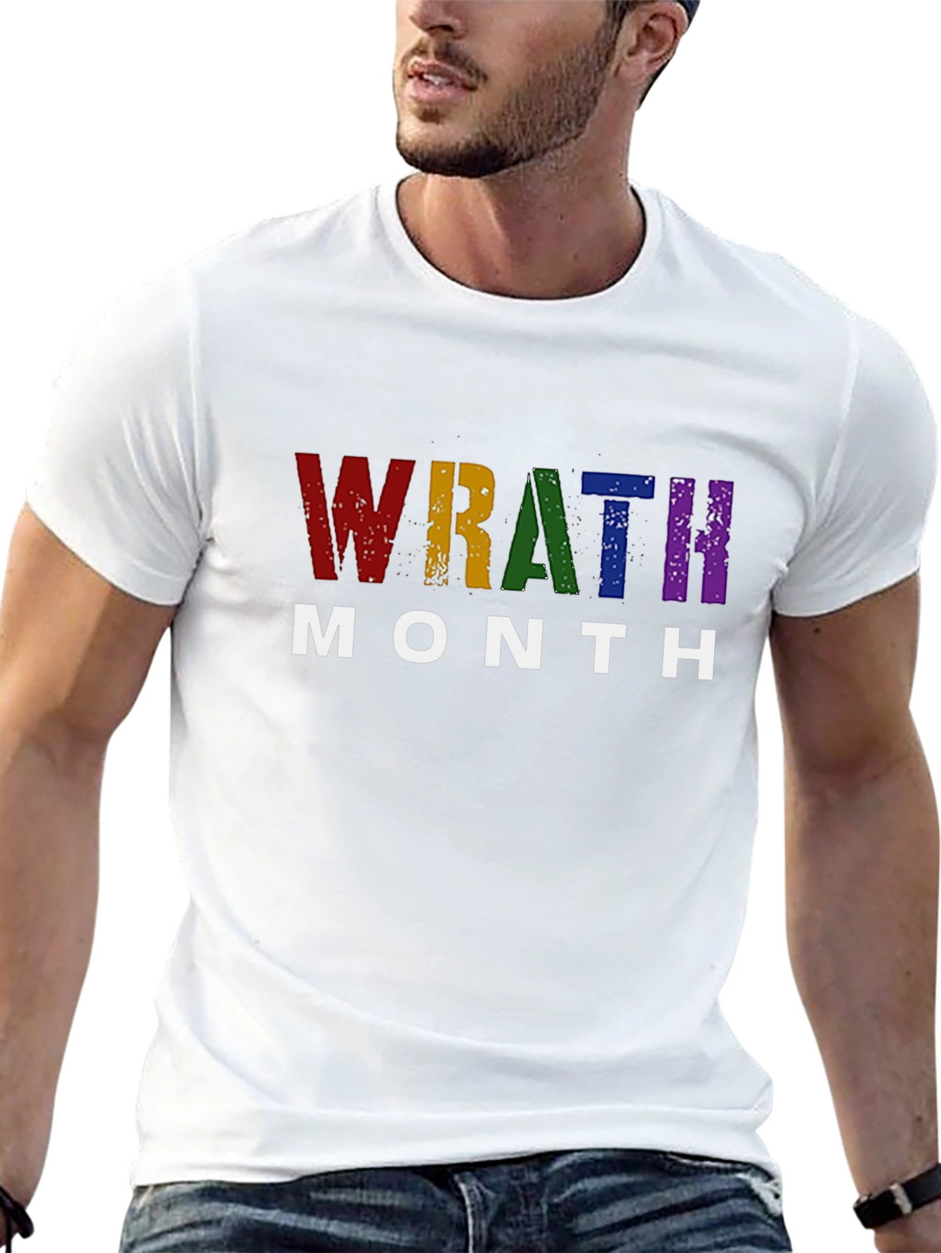 Wrath Month Pride T-Shirt - Rainbow Grunge Design