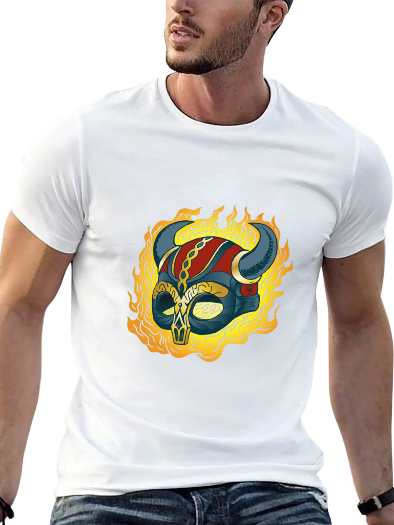 Flaming Viking Helmet Graphic Tee