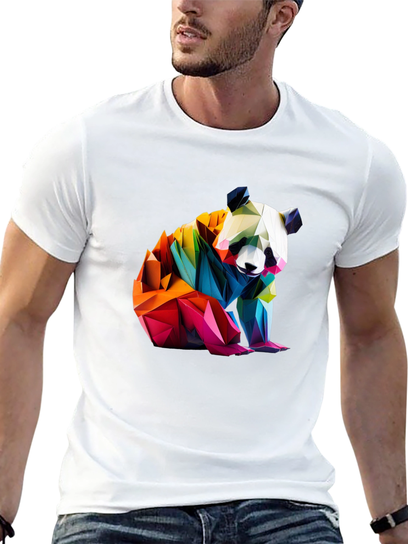 Geometric Panda Graphic Tee - Modern Art Shirt