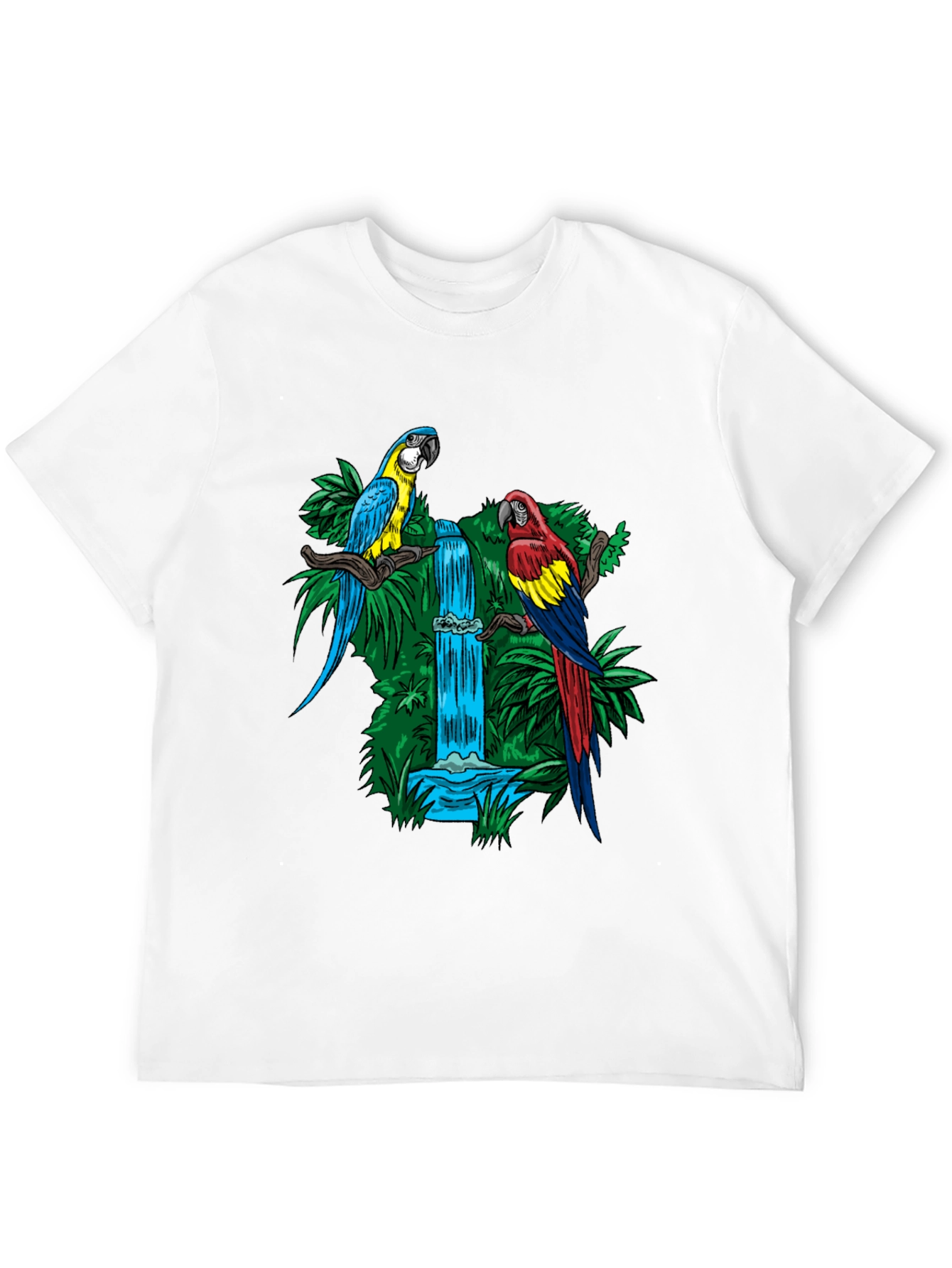 Tropical Parrot Waterfall Graphic Tee