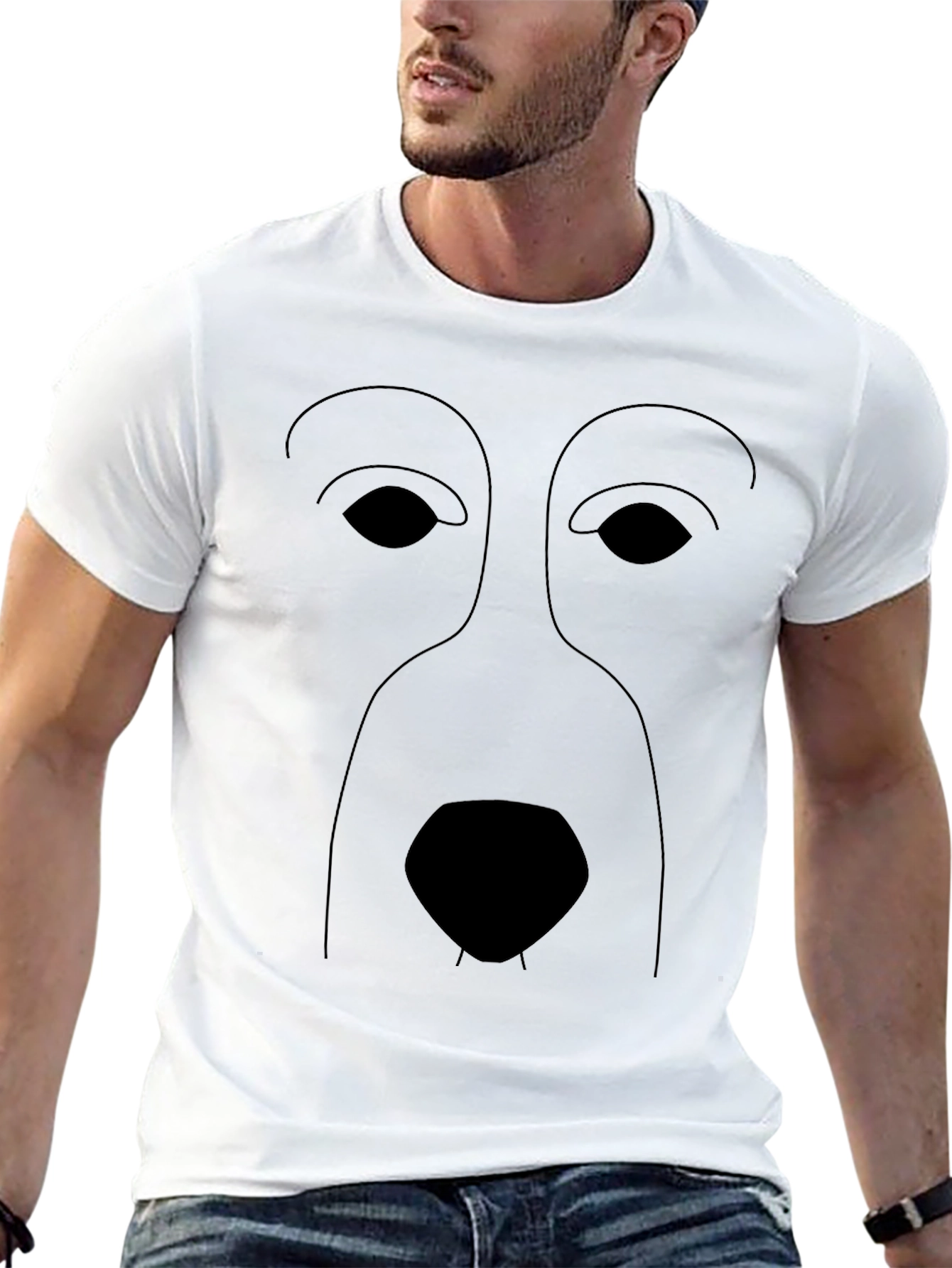 Minimalist Dog Face Graphic Black T-Shirt