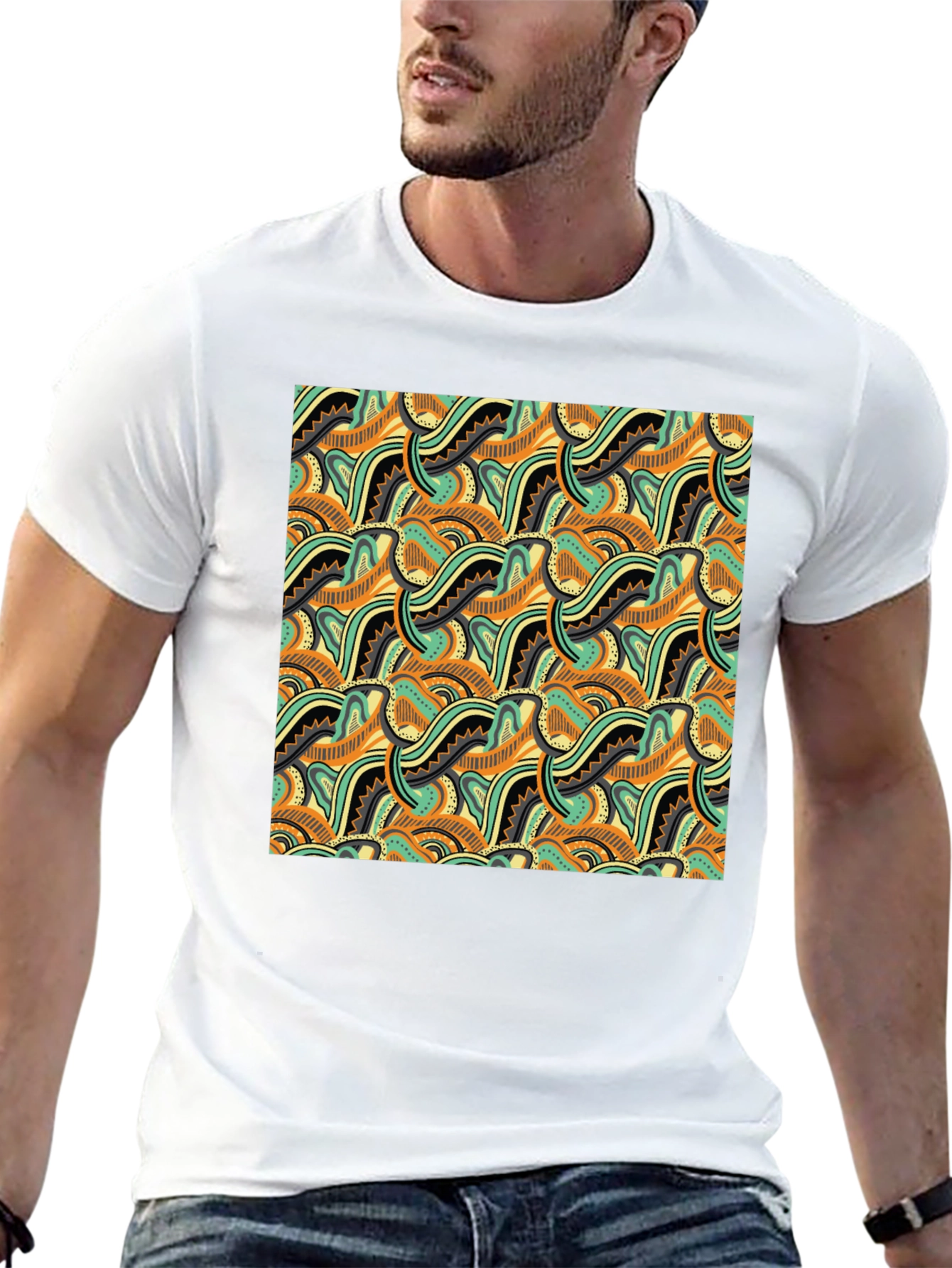 Abstract Pattern Black Crew Neck T-Shirt
