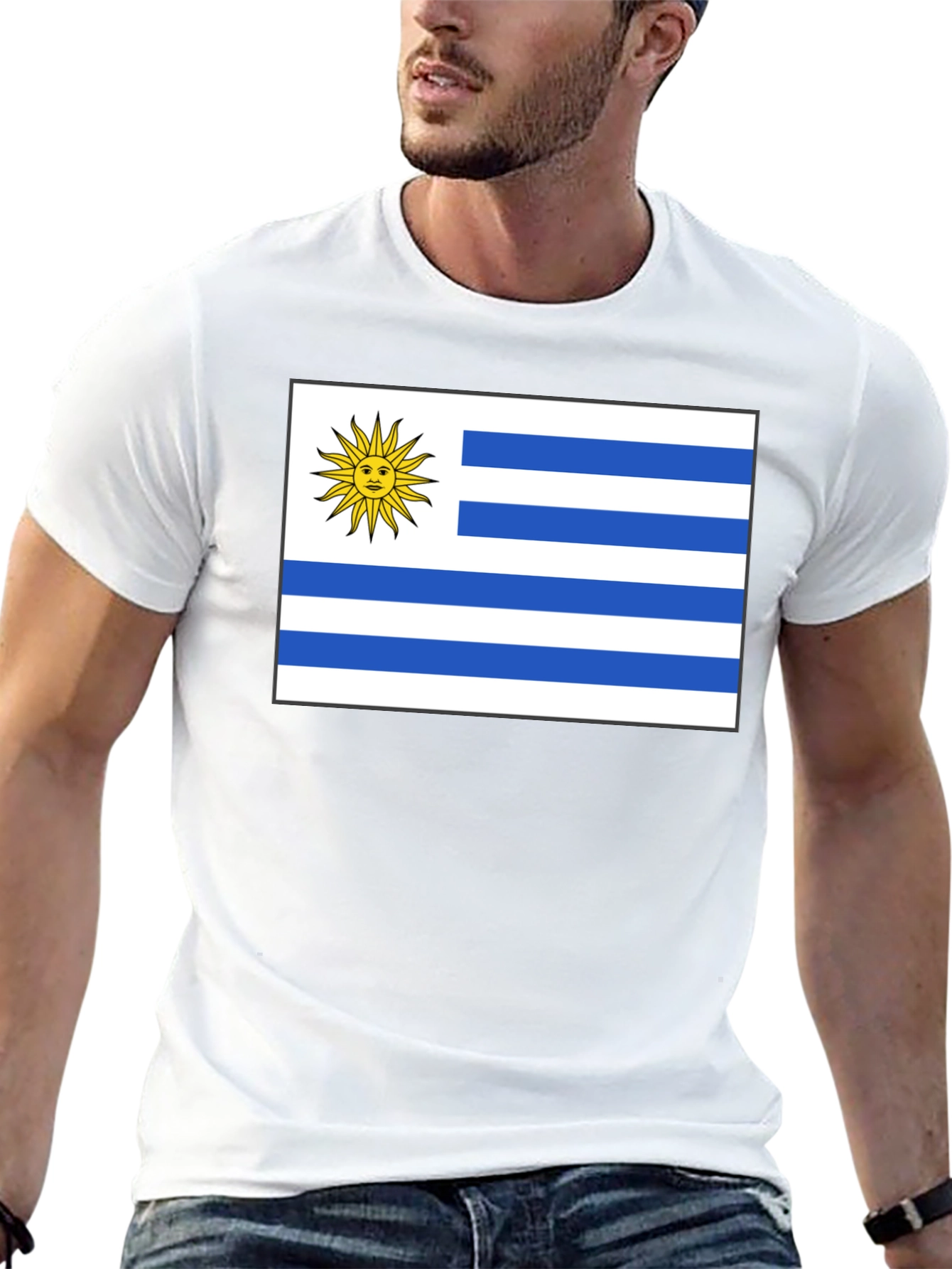 Uruguay Flag Graphic Tee - Black Cotton T-Shirt
