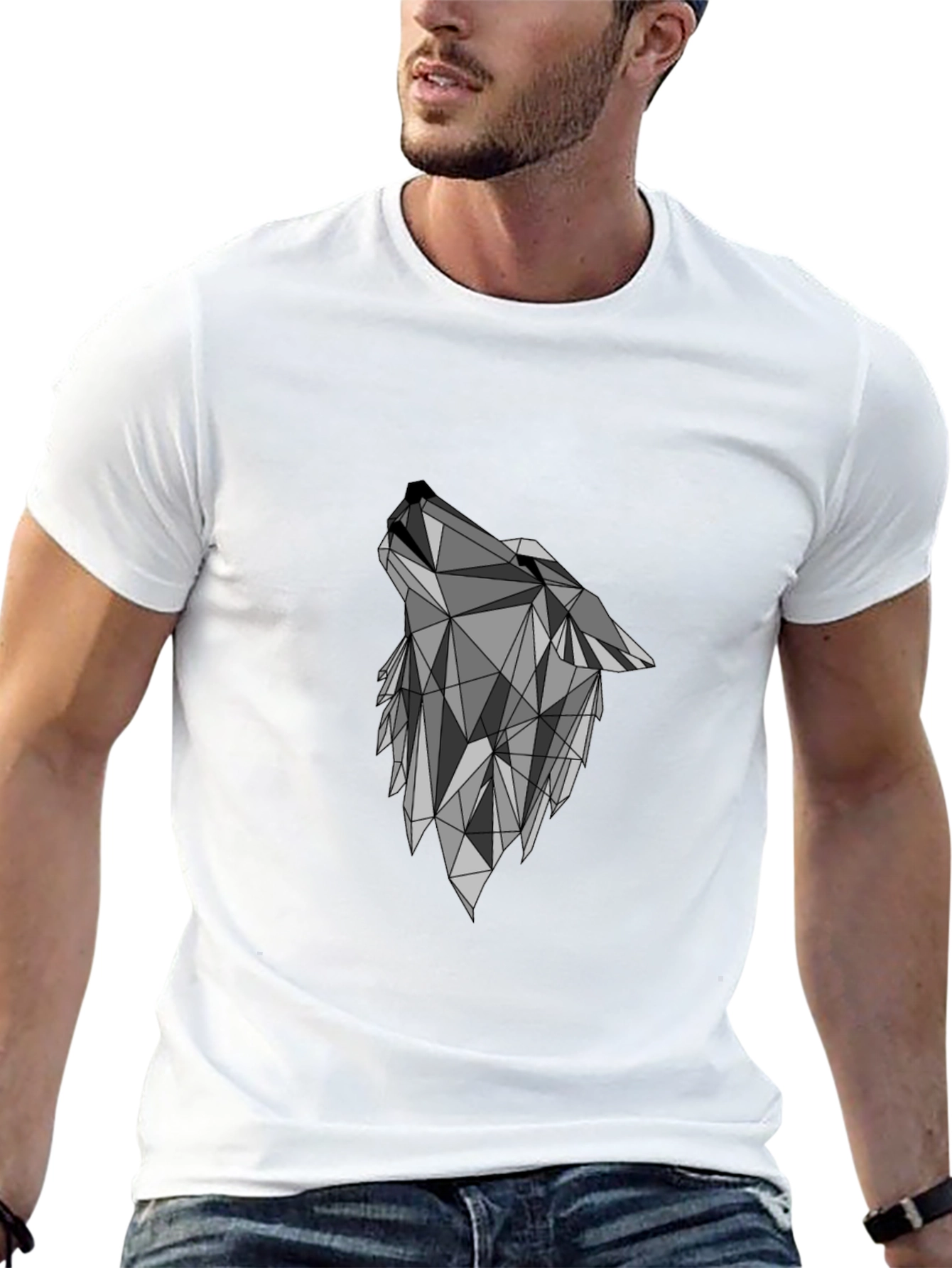 Geometric Wolf Graphic Black T-Shirt