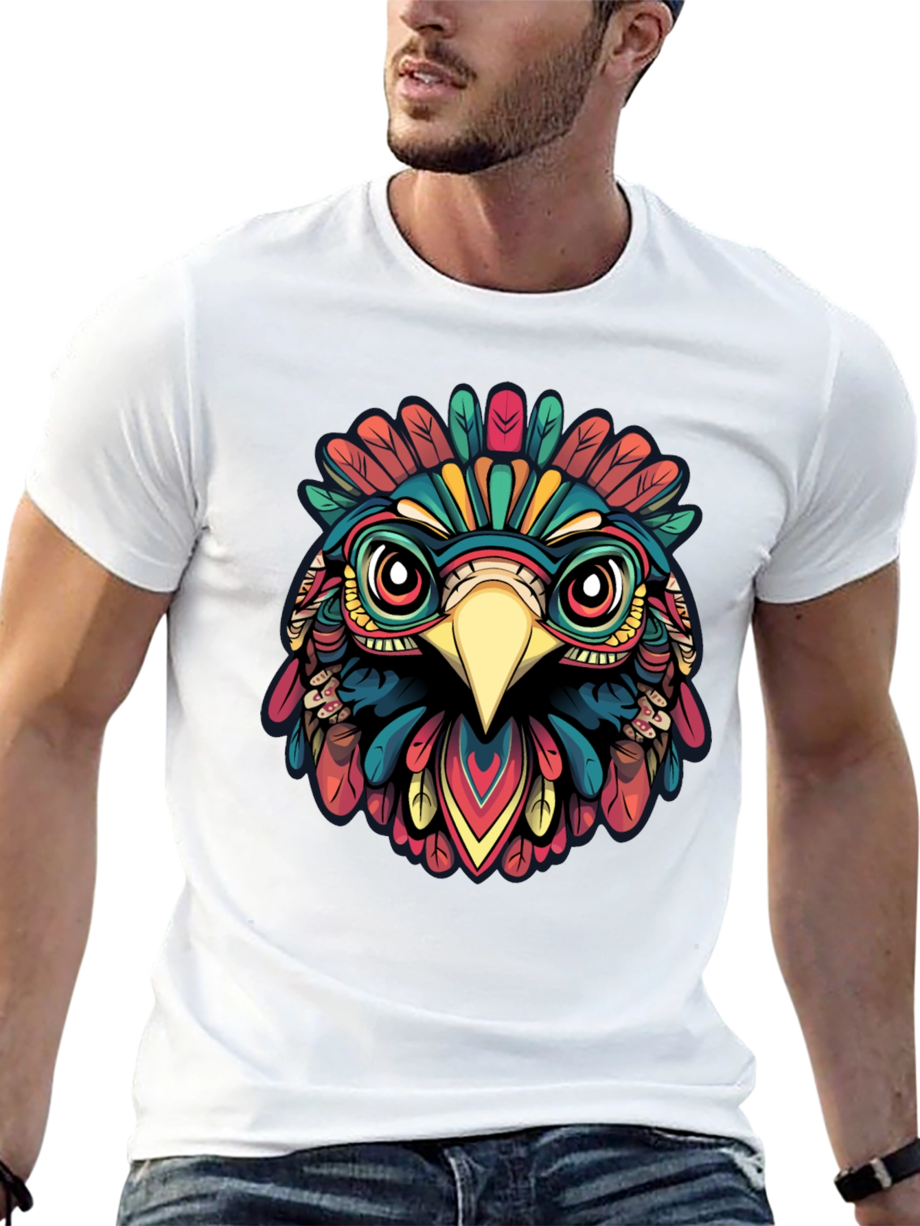Vibrant Aztec Eagle Graphic T-Shirt