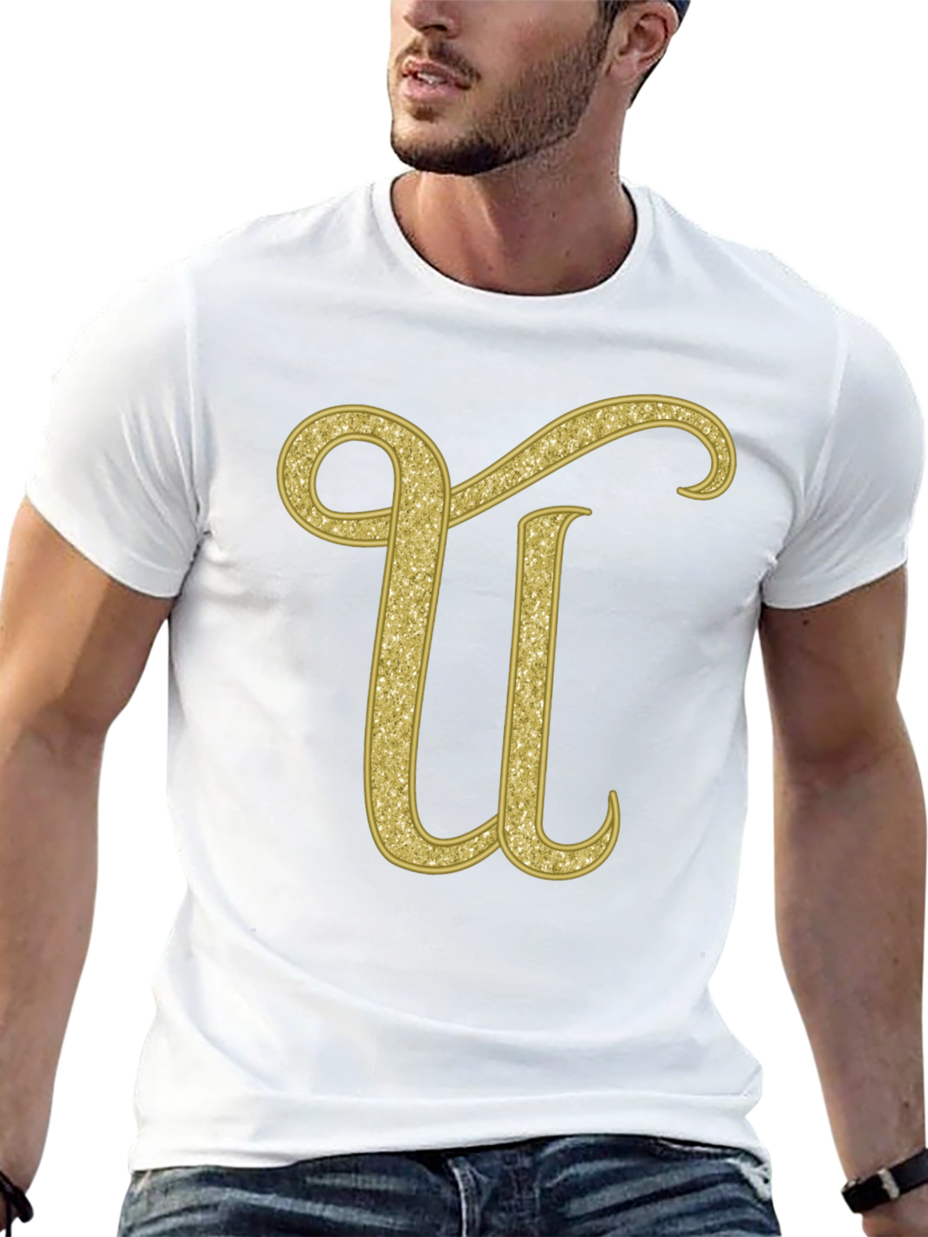 Gold Glitter Letter U T-Shirt