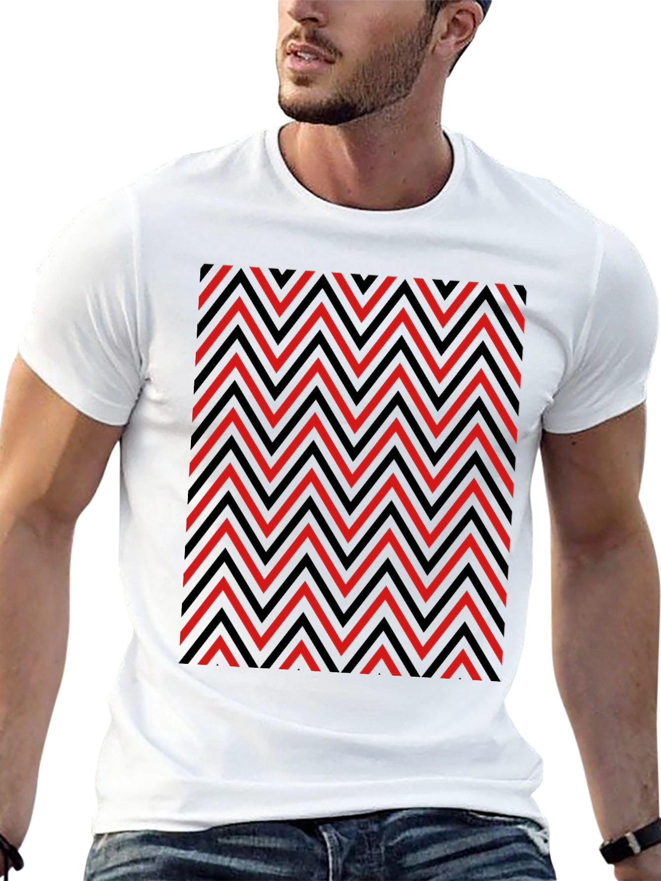 Zigzag Patterned Graphic Tee - Red and Black