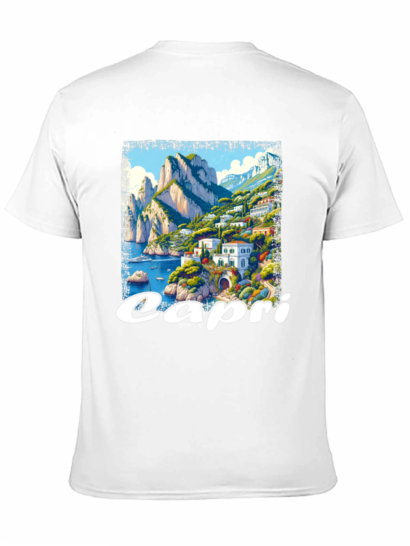 Capri Island Graphic Print Black T-Shirt