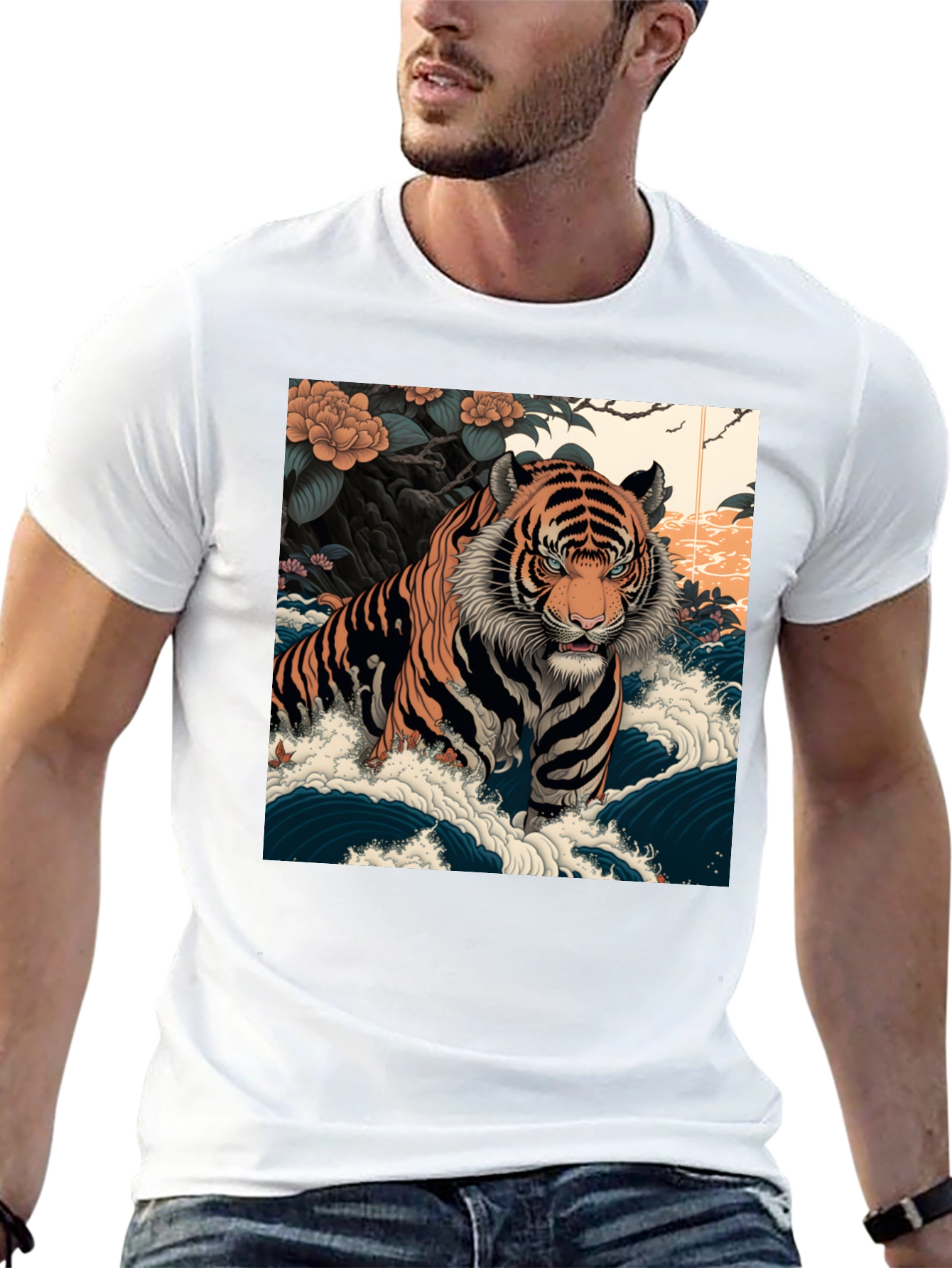 Tiger Wave Graphic Tee - Mens Black T-Shirt