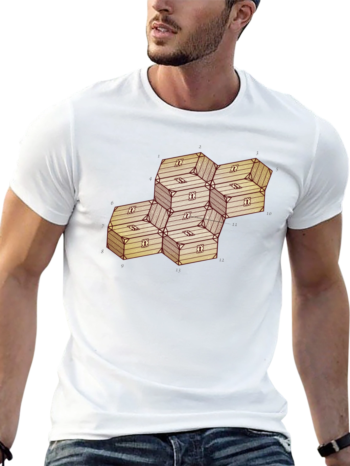 Geometric Illusion Wood Crate Tee - Abstract Art Shirt