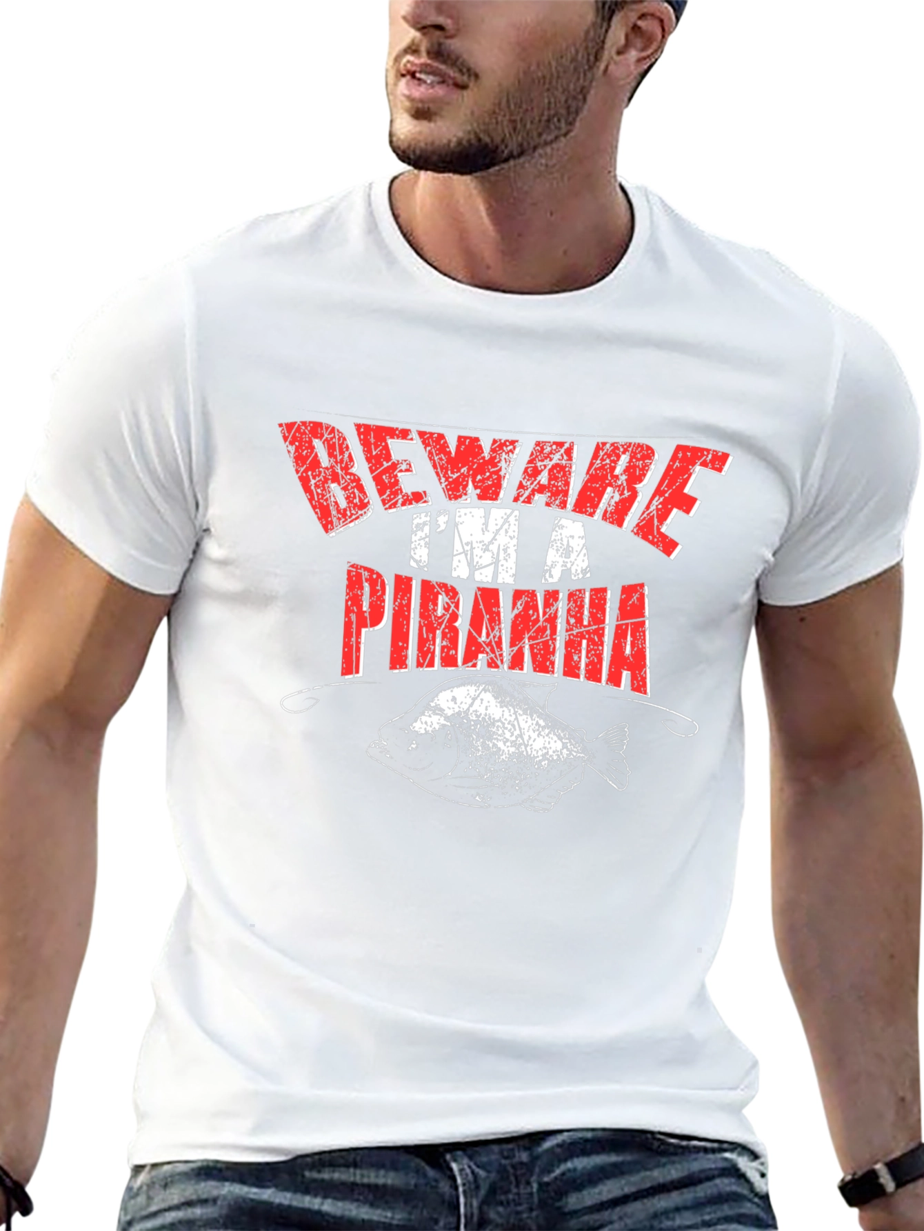 Beware Im A Piranha Mens Graphic T-Shirt