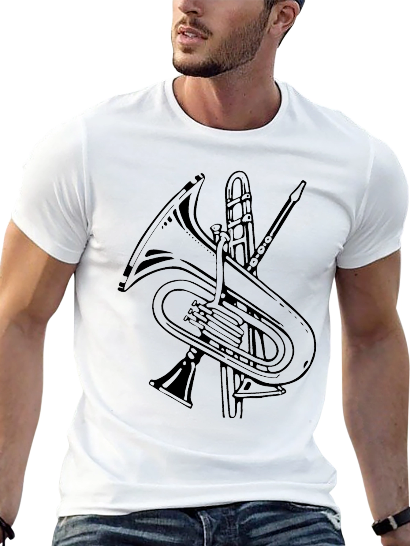 Musical Instrument Graphic Print Black T-Shirt
