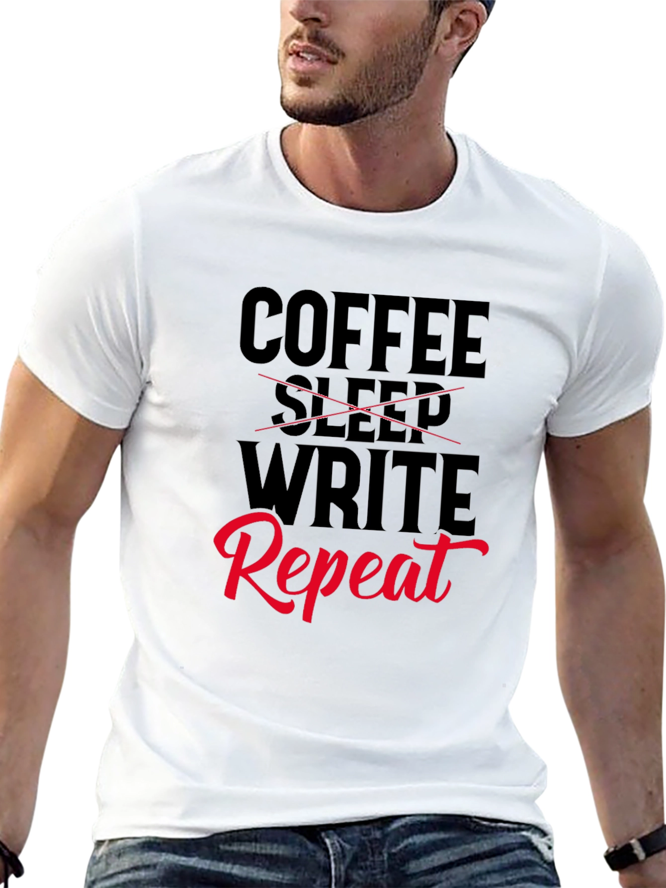 Coffee Write Repeat T-Shirt - Writers Tee