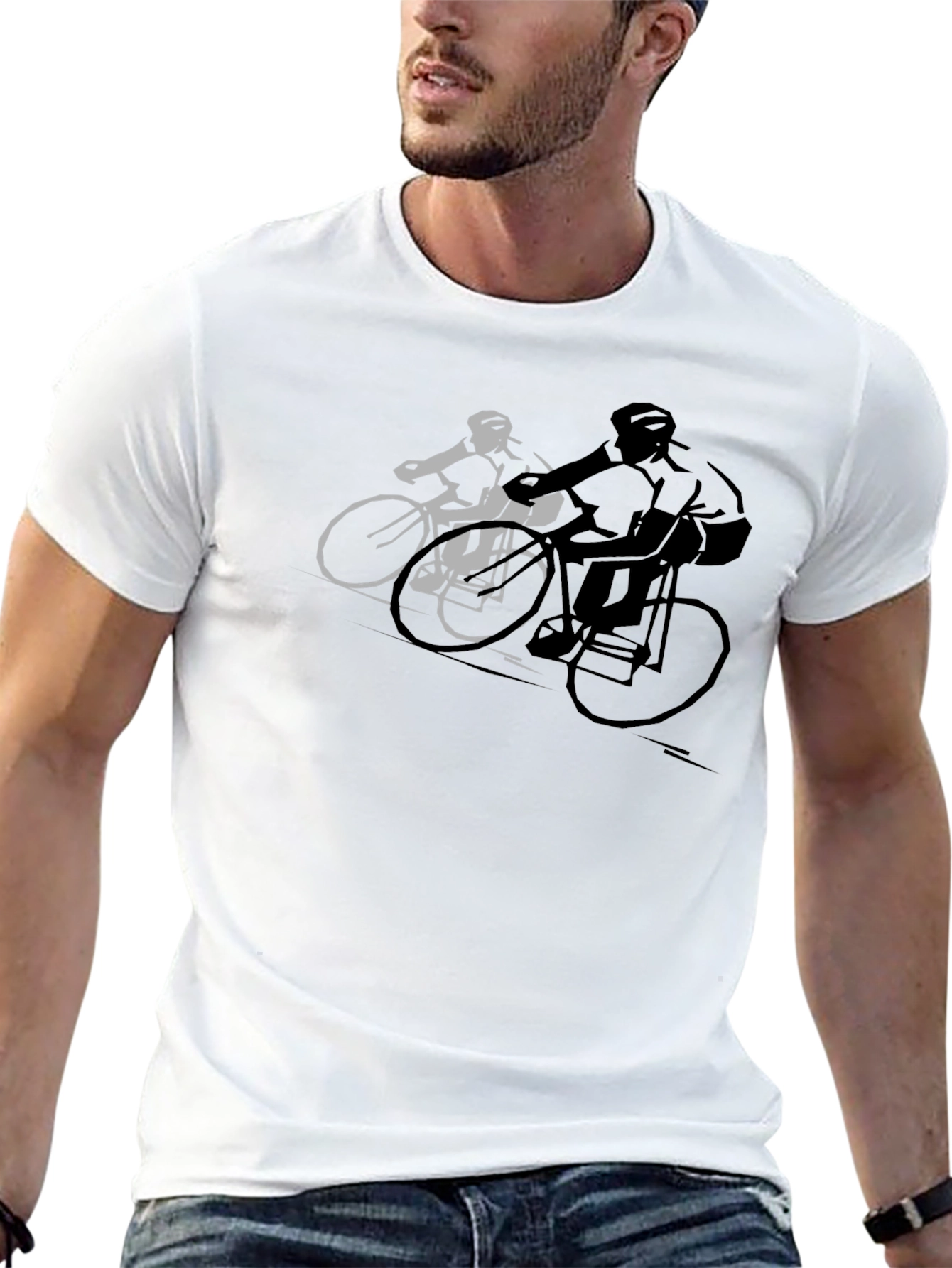 Cycling Duo Graphic Tee - Black Cotton Blend Shirt