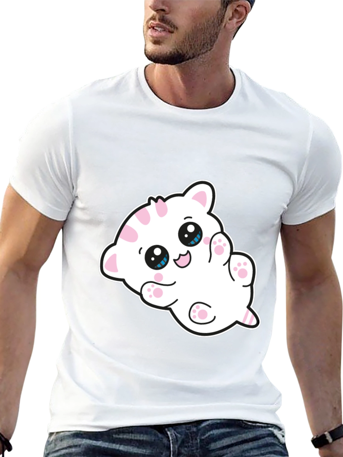 Cute Cartoon Kitten Graphic Black T-Shirt